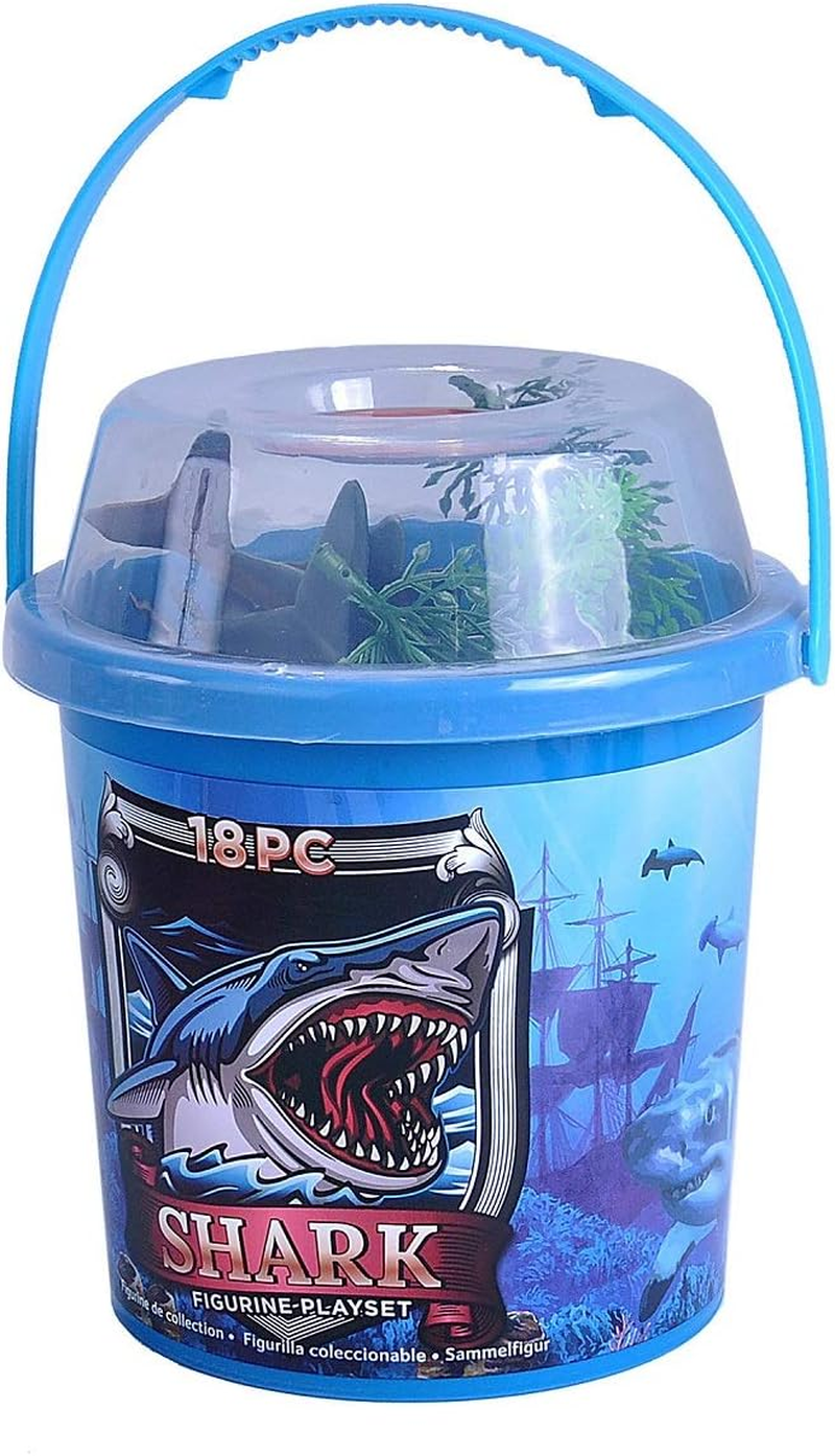 Wild Republic Shark Bucket, Toy Figurines, Kids Gifts, Shark Party Supplies, Aquatic Animals, 18 Piece Set image number 1