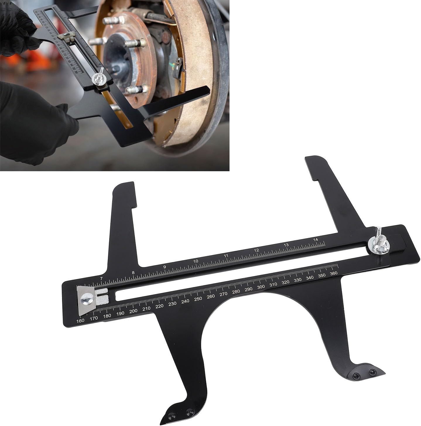 Tnfeeon Brake Resetting Gauges, Dual Scale Brake Drum Measuring Reset Tool, 6.5 to 14.25In Combination Reset Meter for Measuring and Adjusting image number 2