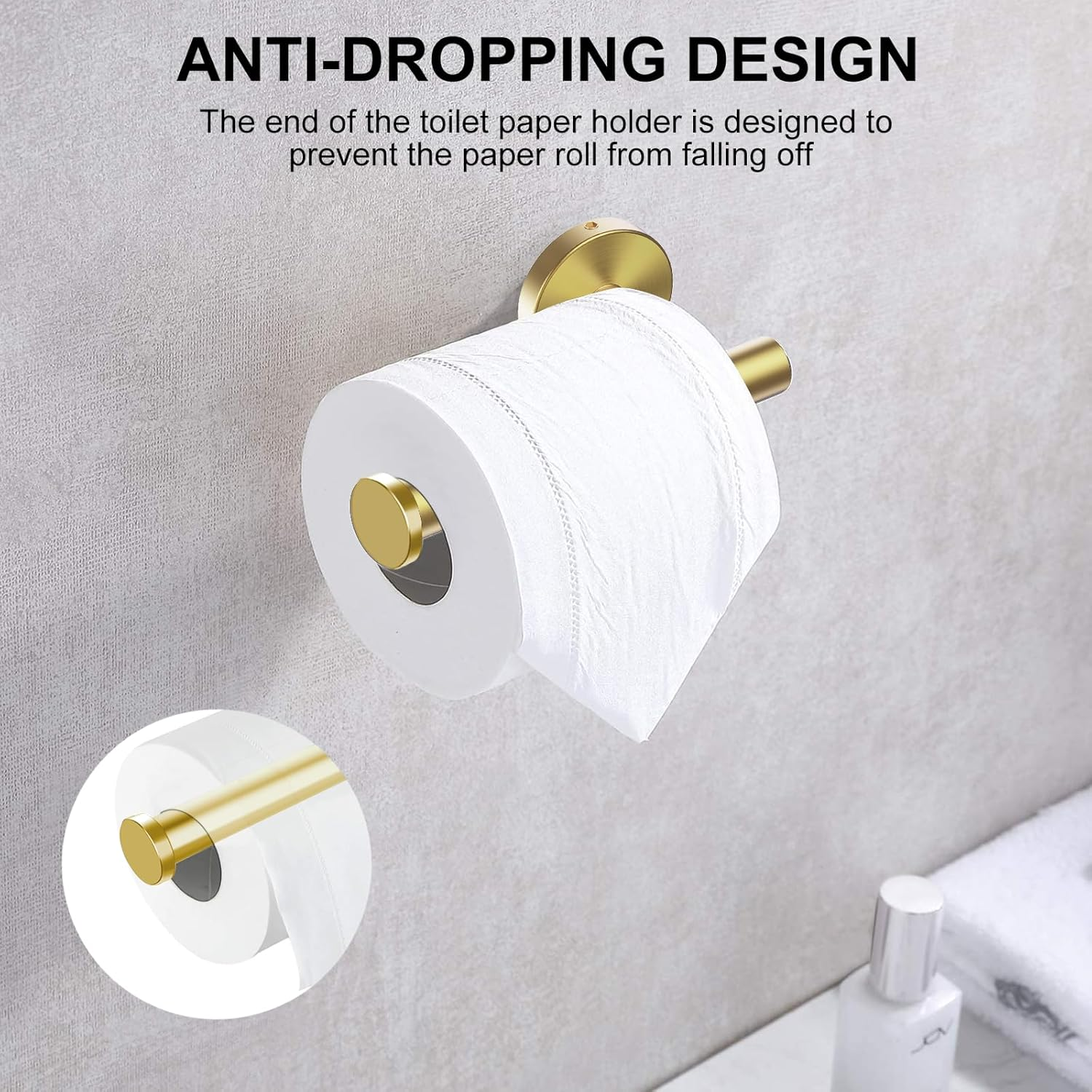 Setsail Toilet Paper Holder Wall Mount Screw-In Gold Bathroom Toilet Paper Roll Holders Stainless Steel Tissue Holder for Bathroom Hardware Accessories, Drill Hole image number 6