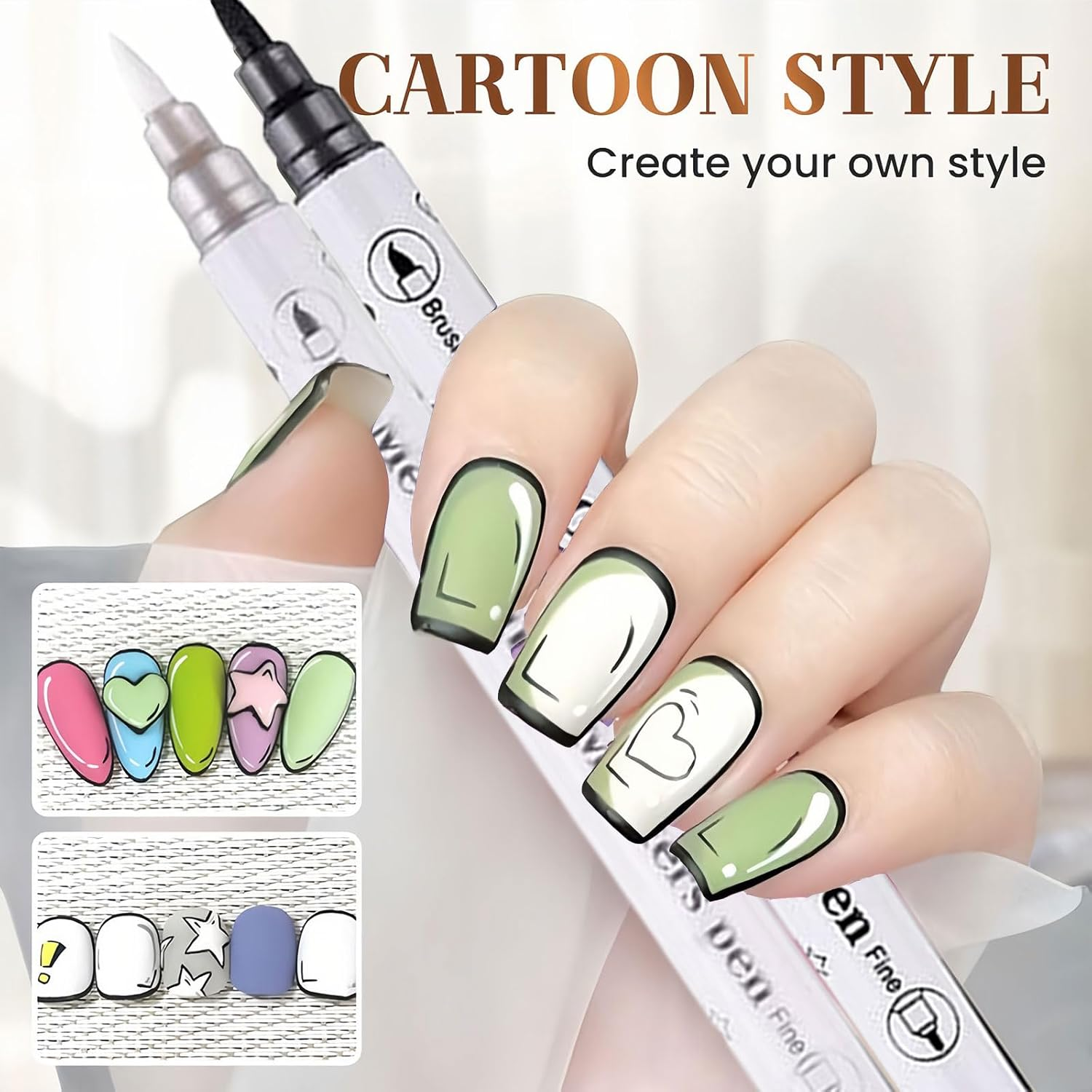 HATOTO 10 Colors Nail Art Pens Set, 3D Nail Art Markers Polish Pen, DIY Marker Drawing Painting Liner Pen, Manicure Tools for Graffiti Dotting Drawing Painting Point Liner (10 Colors) image number 1