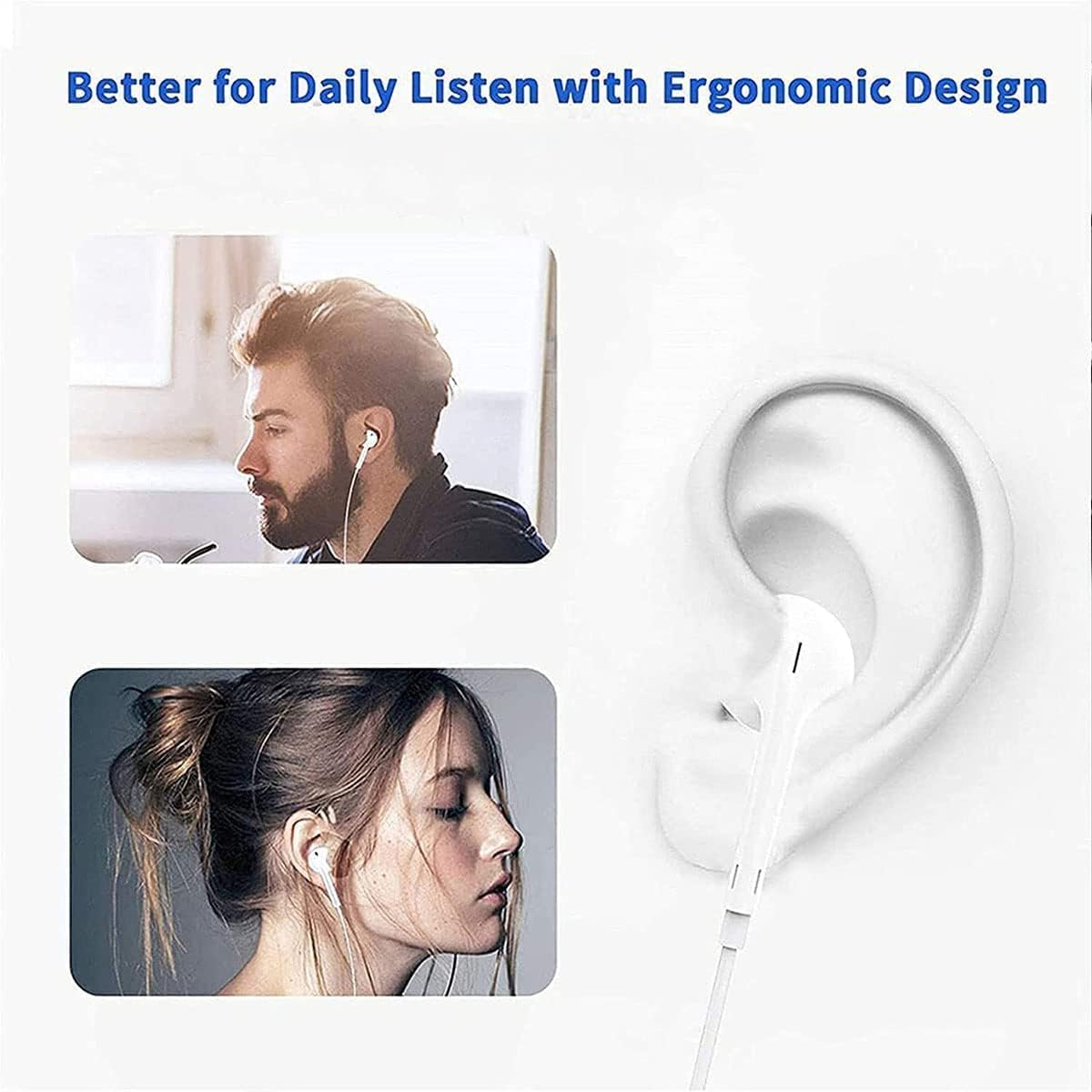 1 X USB-C Headphones for Iphone 17/16/15/Plus/Pro/Pro Max, Hifi Stereo In-Ear Headphones with Microphone and Volume Control, Compatible with Ipad Pro/Air, Galaxy S24/S23/S22/A53/A54H-Huawei (White Pcs image number 3