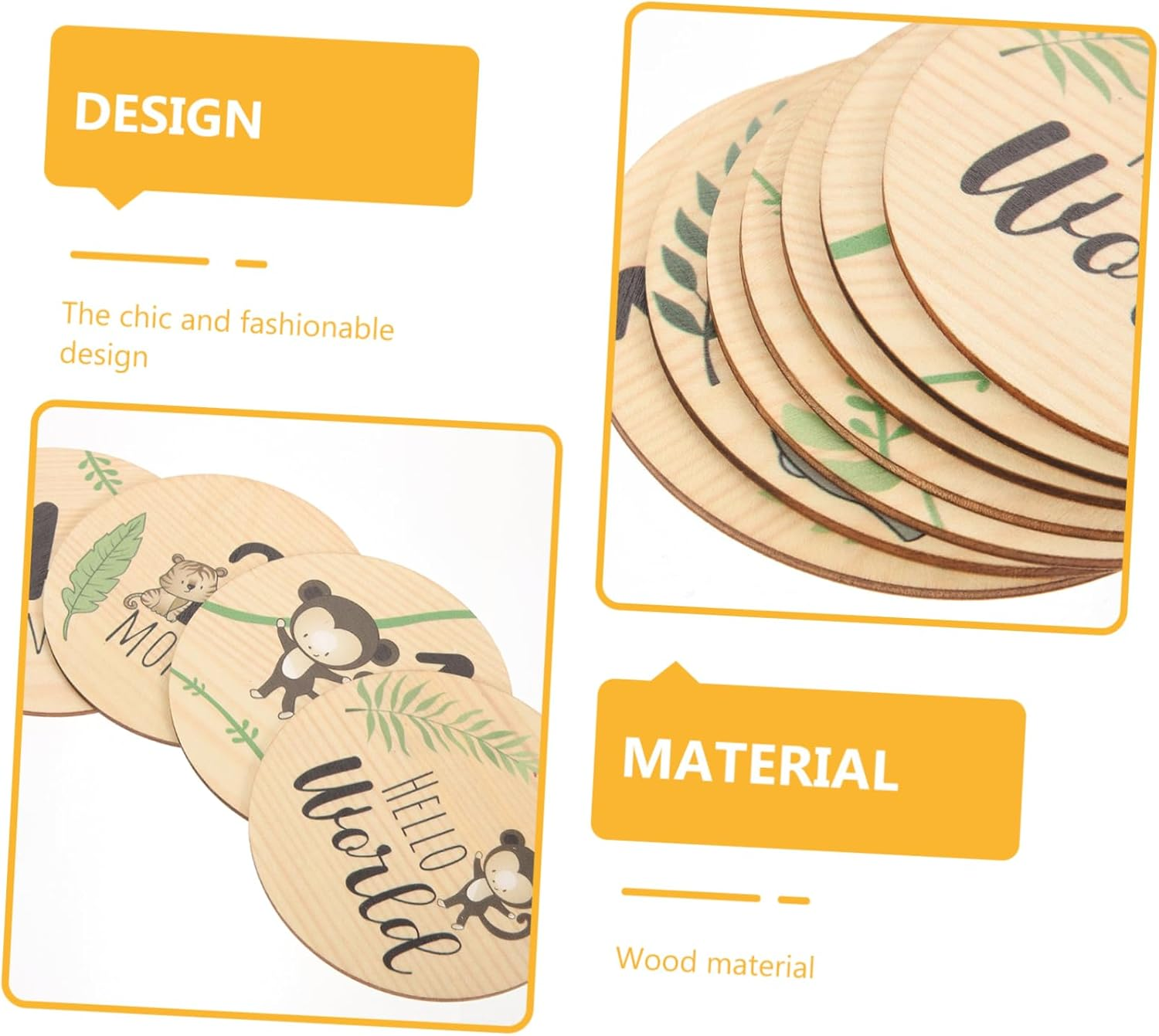 Toddmomy 7Pcs Wooden Milestone Cards Monthly Milestone Discs for Newborn Photography Creative Announcement Signs Safe and Smooth Design for Unique Growth Moments image number 6