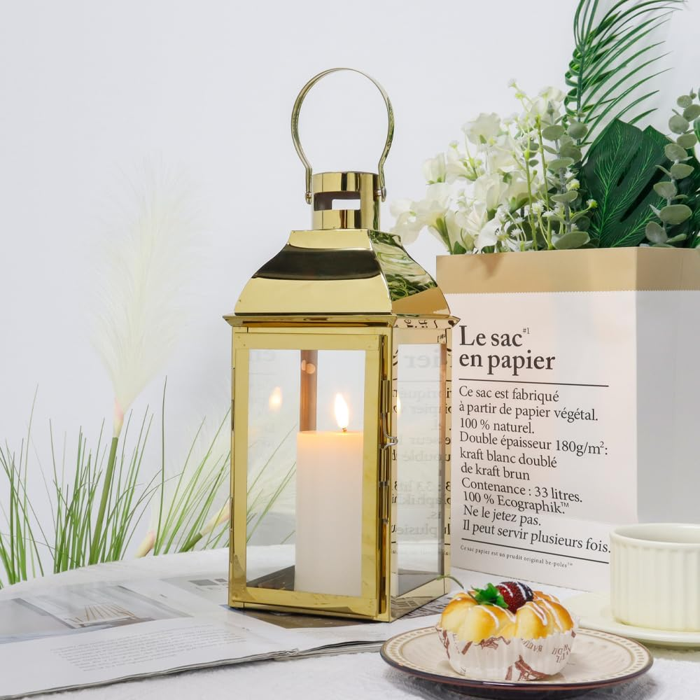 JHY DESIGN Decorative Candle Lantern 10&ldquo;H Vintage Hanging Lantern Metal Candleholder for Indoor Outdoor Events Parities and Weddings (Red with Black Brush) - 10&ldquo;H Red image number 6