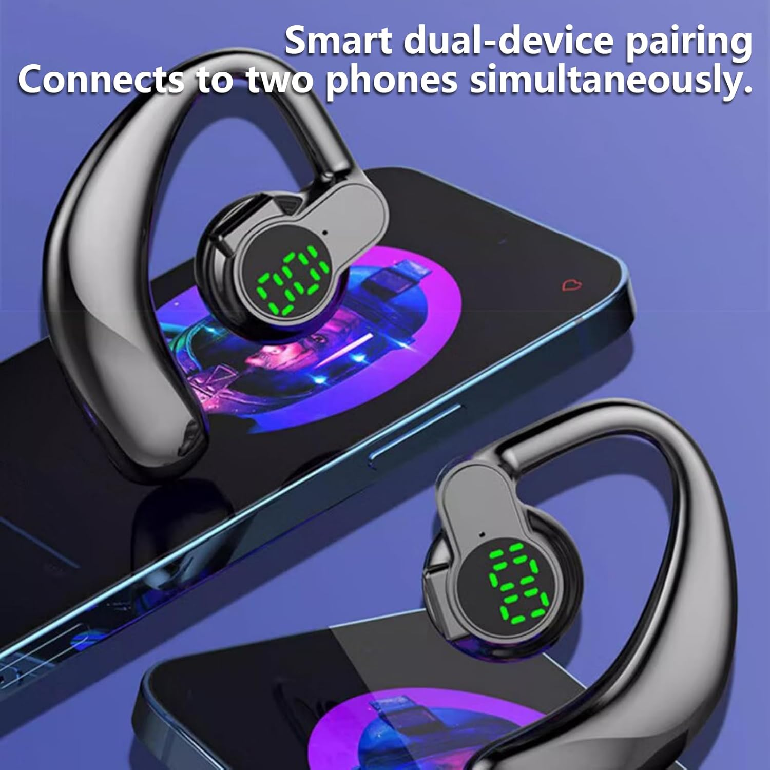 Fizepgo around the Ear Wireless Earbuds - Wireless Phone Earbuds | Headset with Digital Display for Outdoor Study Workout Play Game Gym Swimming Phone Calls Music