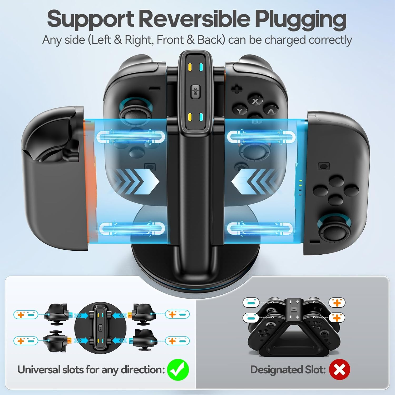 Rysker Switch 2 Controller Charger for Joy-Cons 2, Switch 2 Joycon Charger Dock for Any Direction Charging, Joycon 2 Charging Dock with 9 Light Modes for NS 2 image number 4