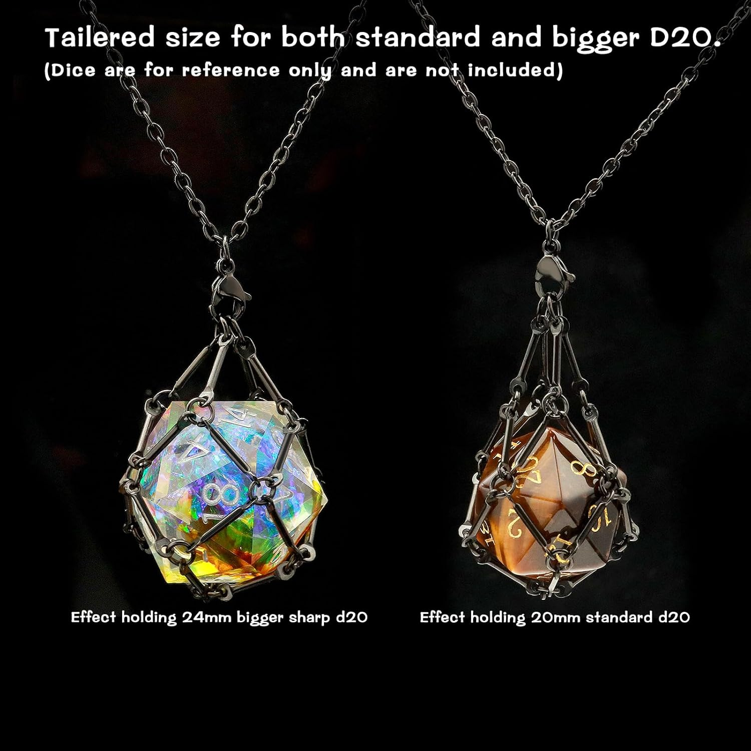 PJOY DND Dice with Necklace Dice Cage Interchangeable D20 Dice for Dungeons and Dragons Gamers DND Gifts-Black image number 6