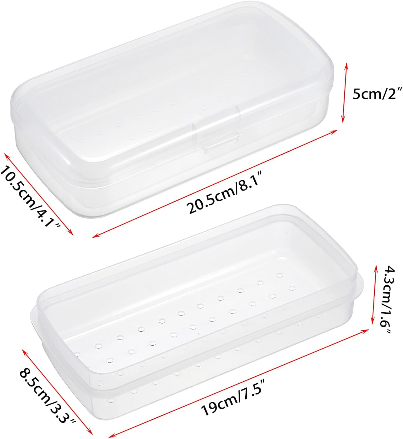 JUXYES Plastic Sterilizing Tray for Nail Art Accessories Tools, Portable Nail Art Tool Sterilizer Tray with Strainer, Fully Transparent Storage Box Organizer for Tweezer, Manicure Tools - Clear image number 2