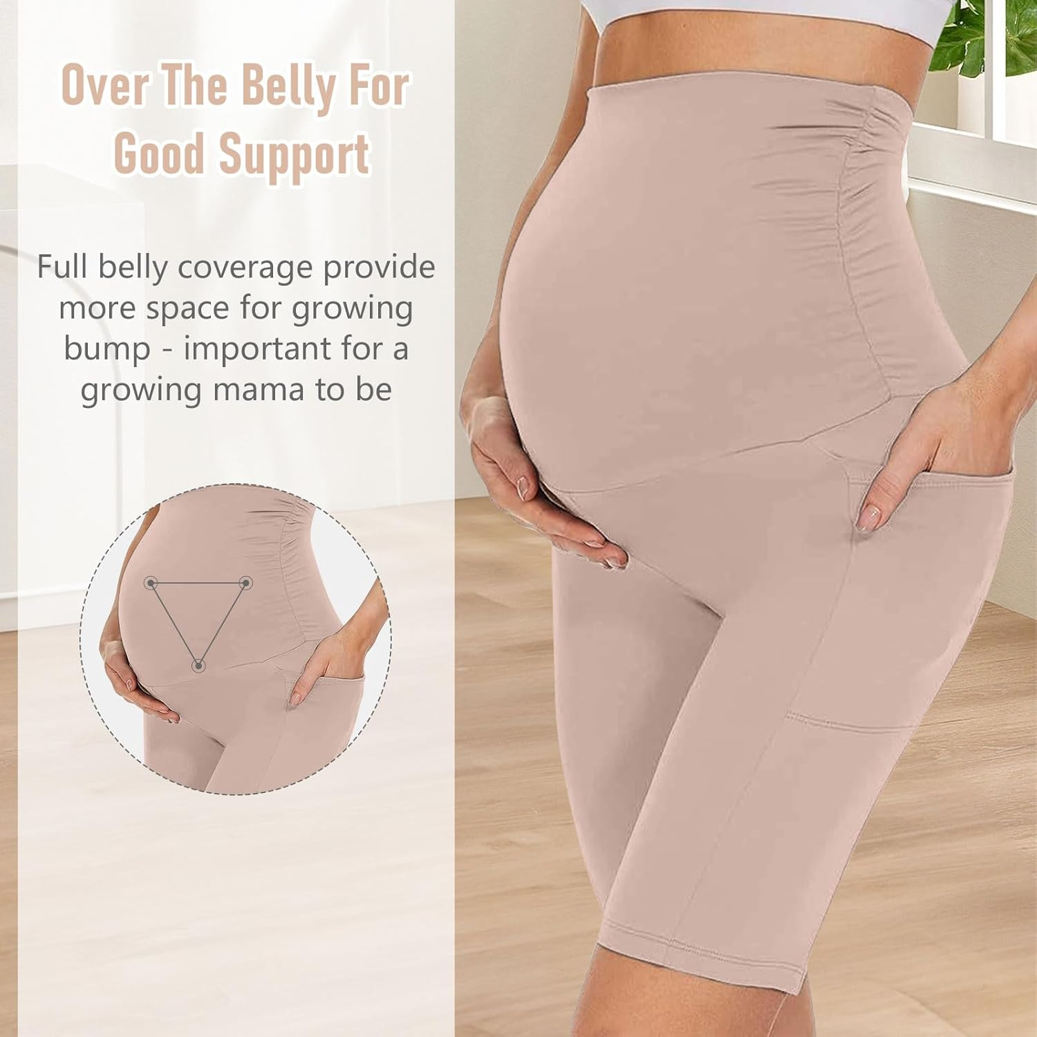 Maternity Shorts for Women over the Belly Pregnancy Biker Shorts Workout Active Running Yoga Shorts with Pockets image number 3