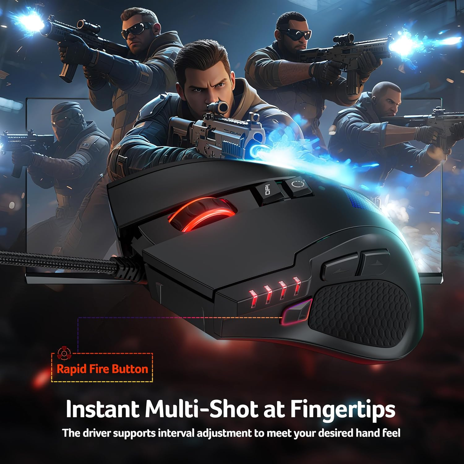 Acer Wired Gaming Mouse 12800 DPI, Computer Mouse Gaming with Cord [Driver-Supported] 8 Programmable Buttons, Rapid Fire, 1000Hz Polling Rate, 12 RGB Backlights, Optical Tracking Mice for PC Laptops image number 4