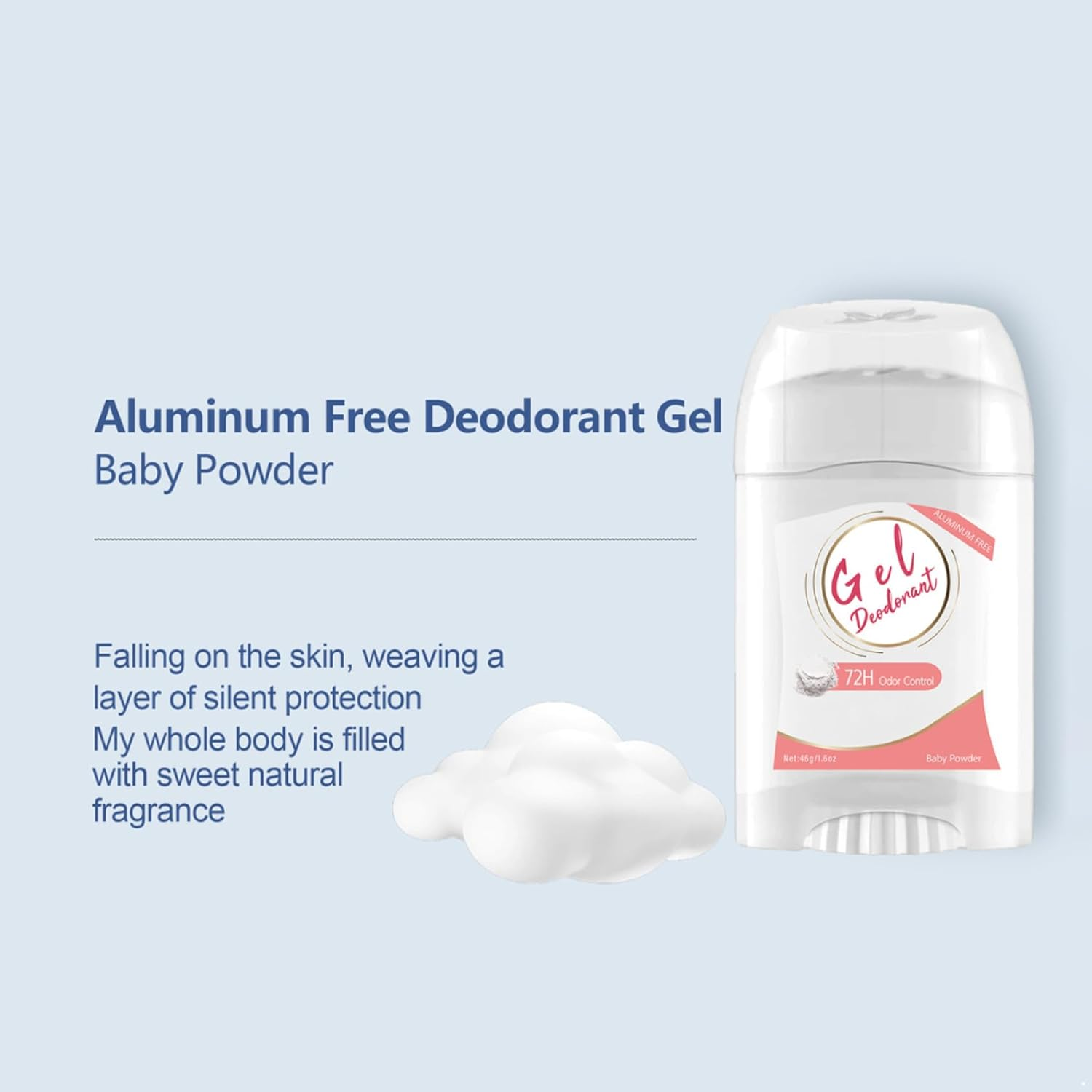 Yruioon Long Lasting Fresh Fragrance Deodorant Gel, Free from Aluminum & Alcohol Baby Powder One Size