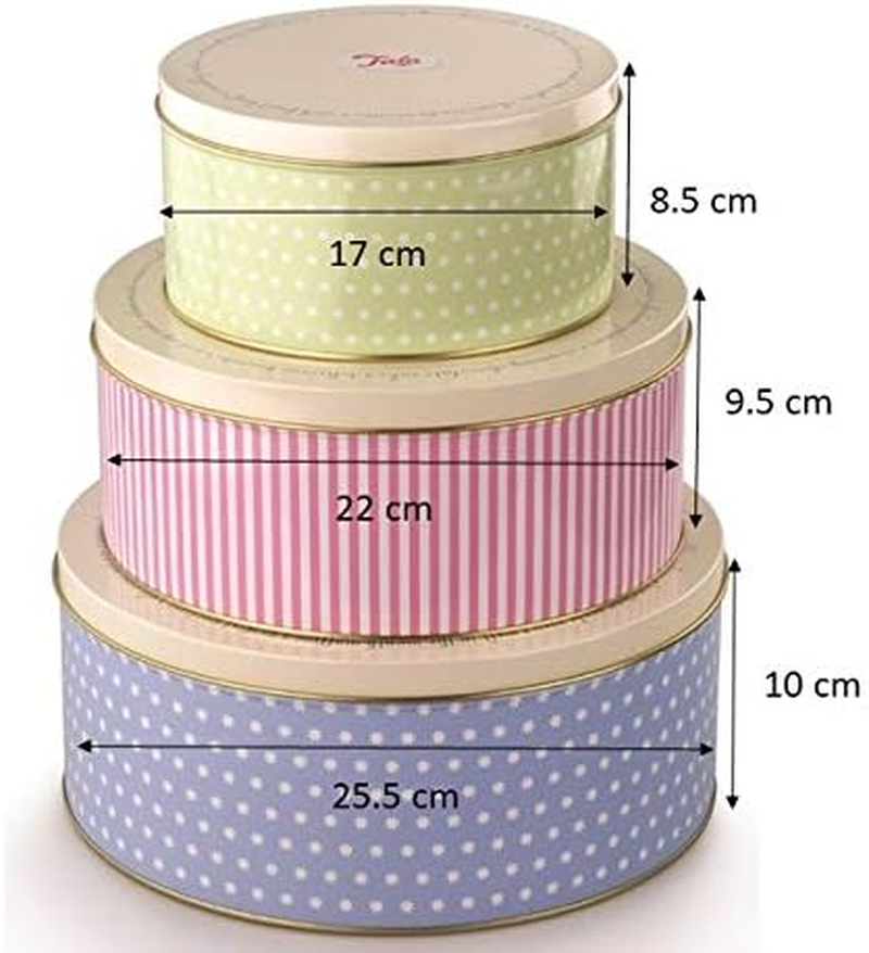 Tala Orignals Cake Storage Tins, Set of 3 round Nesting Cake Storage Tins, Perfect for Storing Cakes, Biscuits and Savoury Goods, Sizes Are 25.5Cm X 10Cm, 22 X 9.5Cm and 17Cm X 8.2Cm image number 5