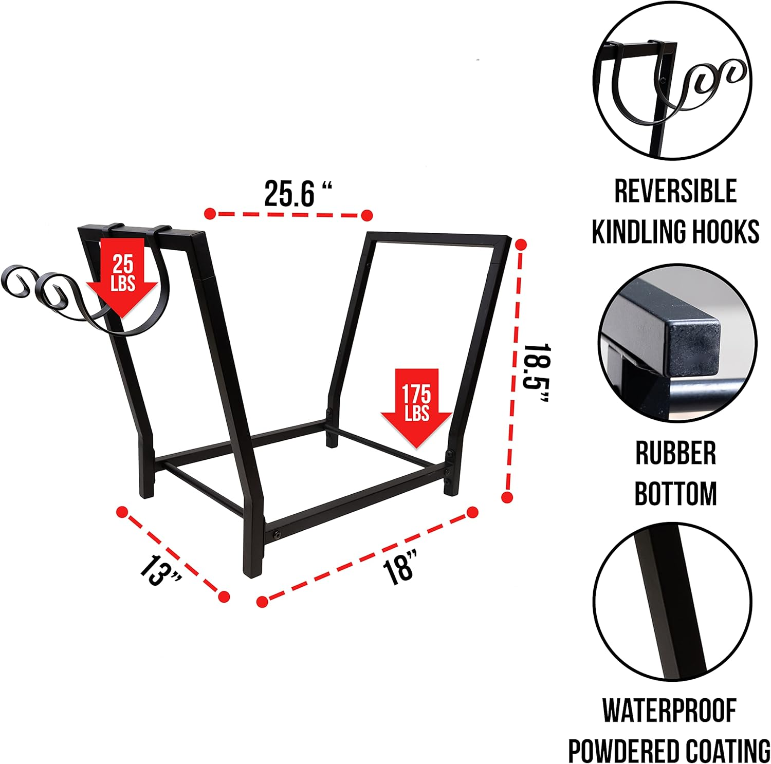 Firewood Racks with Hooks (Black) - Rustic Silver image number 6