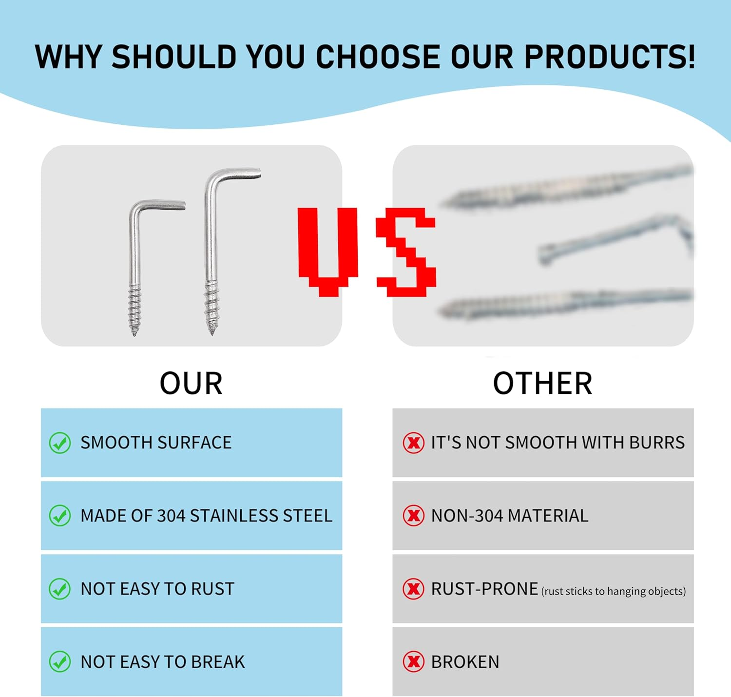 Soimuk 304 Stainless Steel M5 Screw-In Hooks 60 Pcs,7 Shape Screw Hooks,Right Angle Medal Hooks L Shaped Screw in Hooks for Hanging image number 5