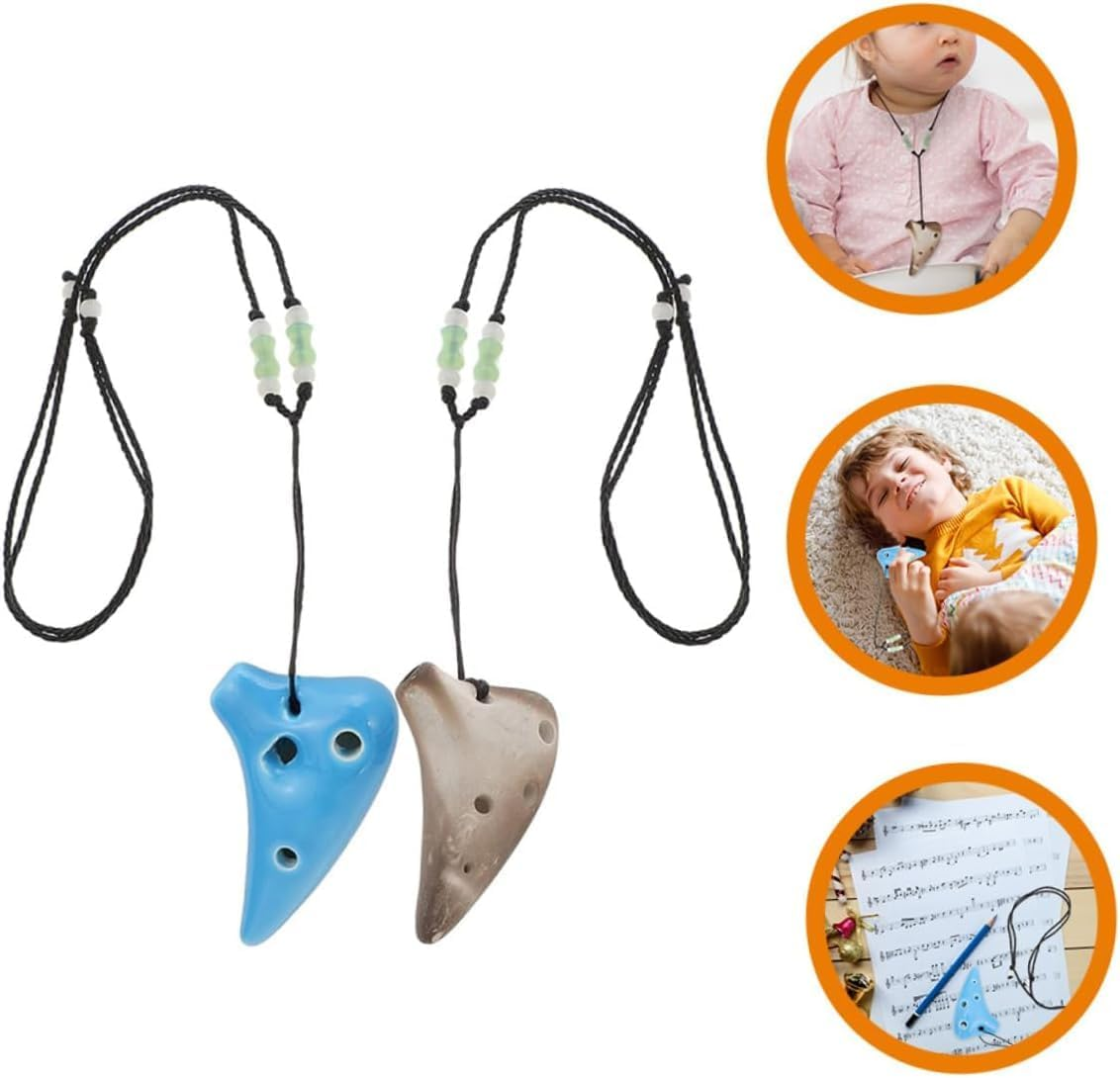 2Pcs Mini Ocarina Necklace Lightweight Musical Instrument for Beginners Easy Play Wind Instrument Lovers Practice Portable Ceramic Flute Pendant image number 3