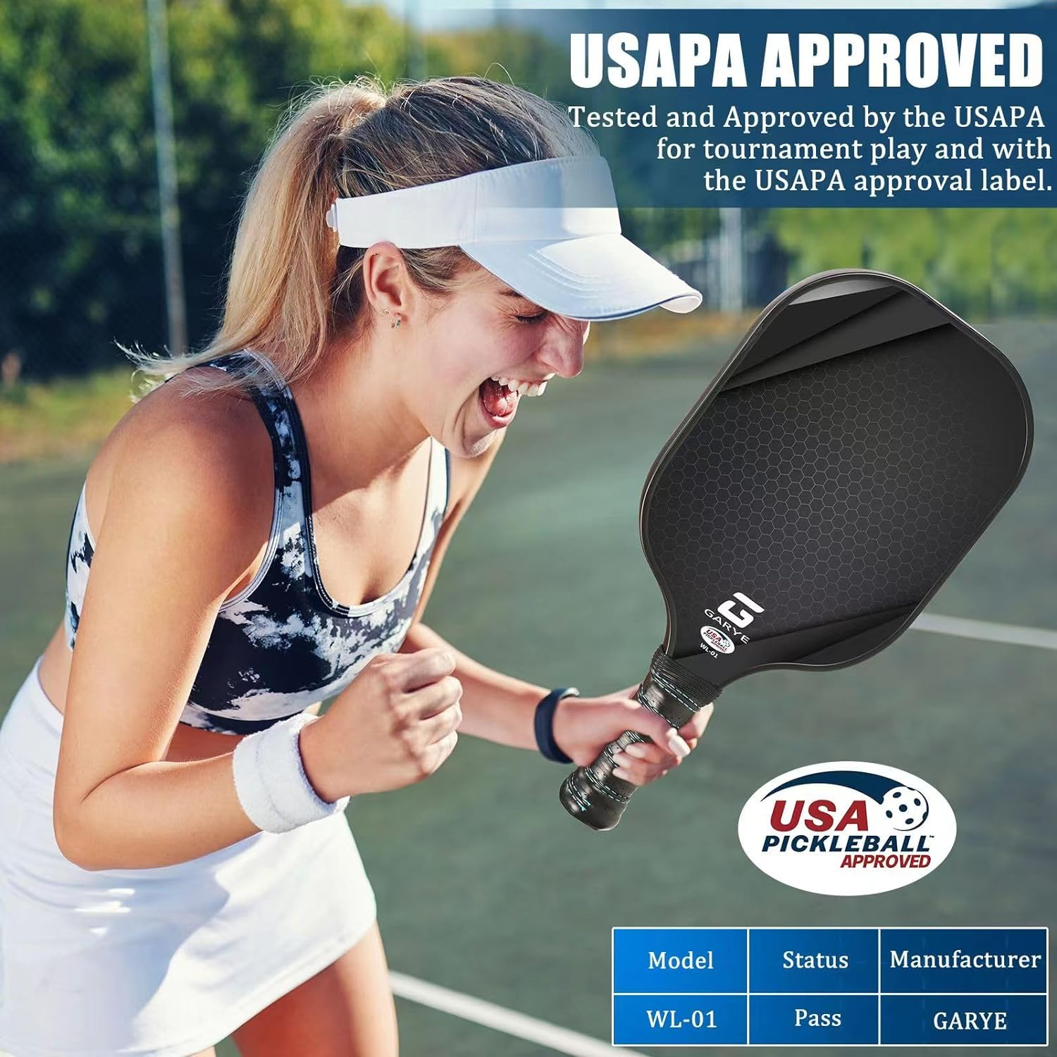 GARYE Pickleball Paddles, 16MM T700 Raw Carbon Fiber Pickle Ball Paddle That Has Great Grit & Spin, USAPA Approved Thermoformed Pickleball Rackets with Power and Control, 2 Grip Tapes 1 Cover image number 4