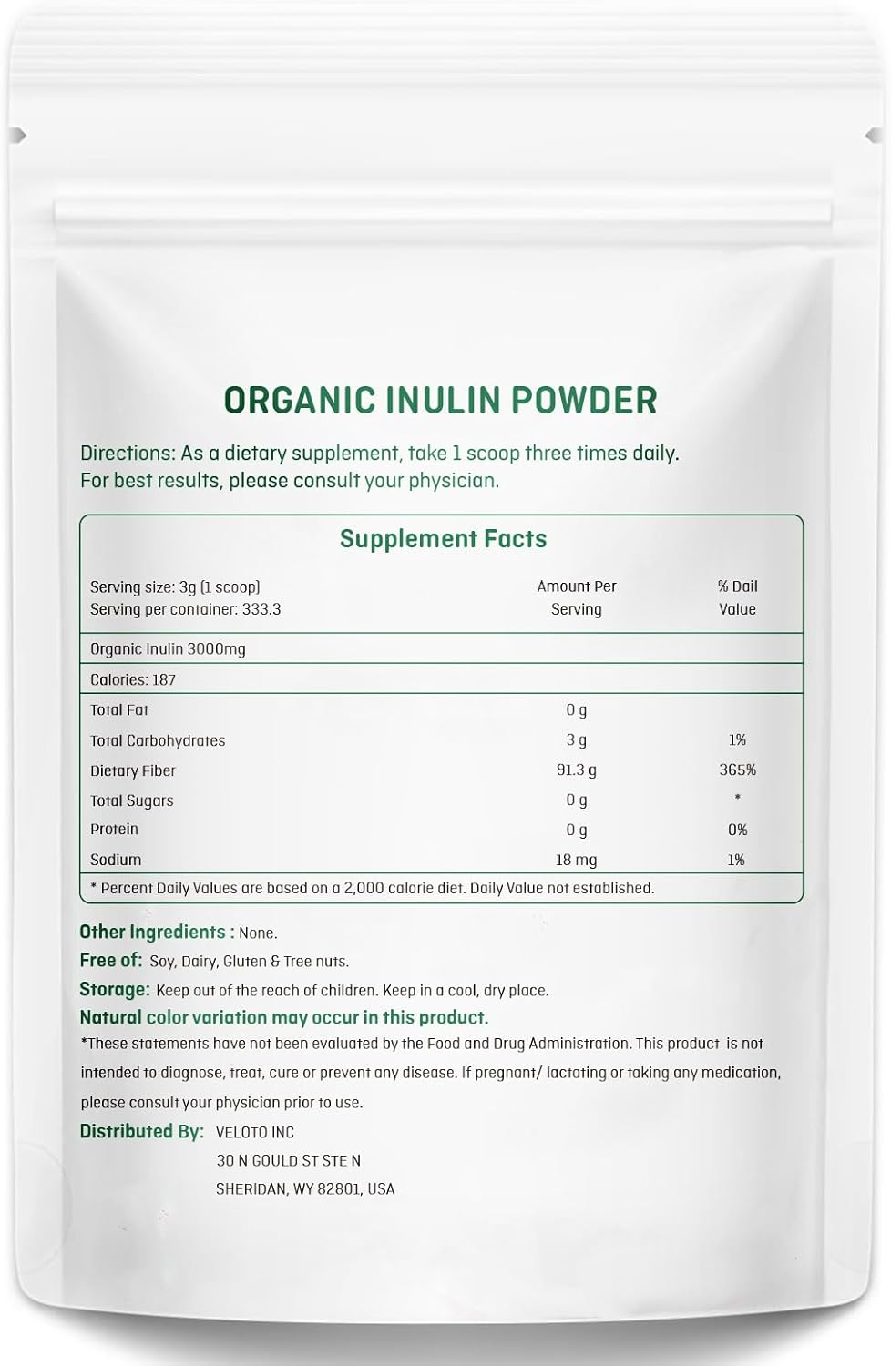 Inulin Powder Organic Artichoke, Pure Inulin Fibers Prebiotic Supplement for Gut Health & Digestive Function, Natural Sweetener for Smoothie & Coffee, Gluten Free, Vegan, 2.2 Lb (35 Oz) image number 3
