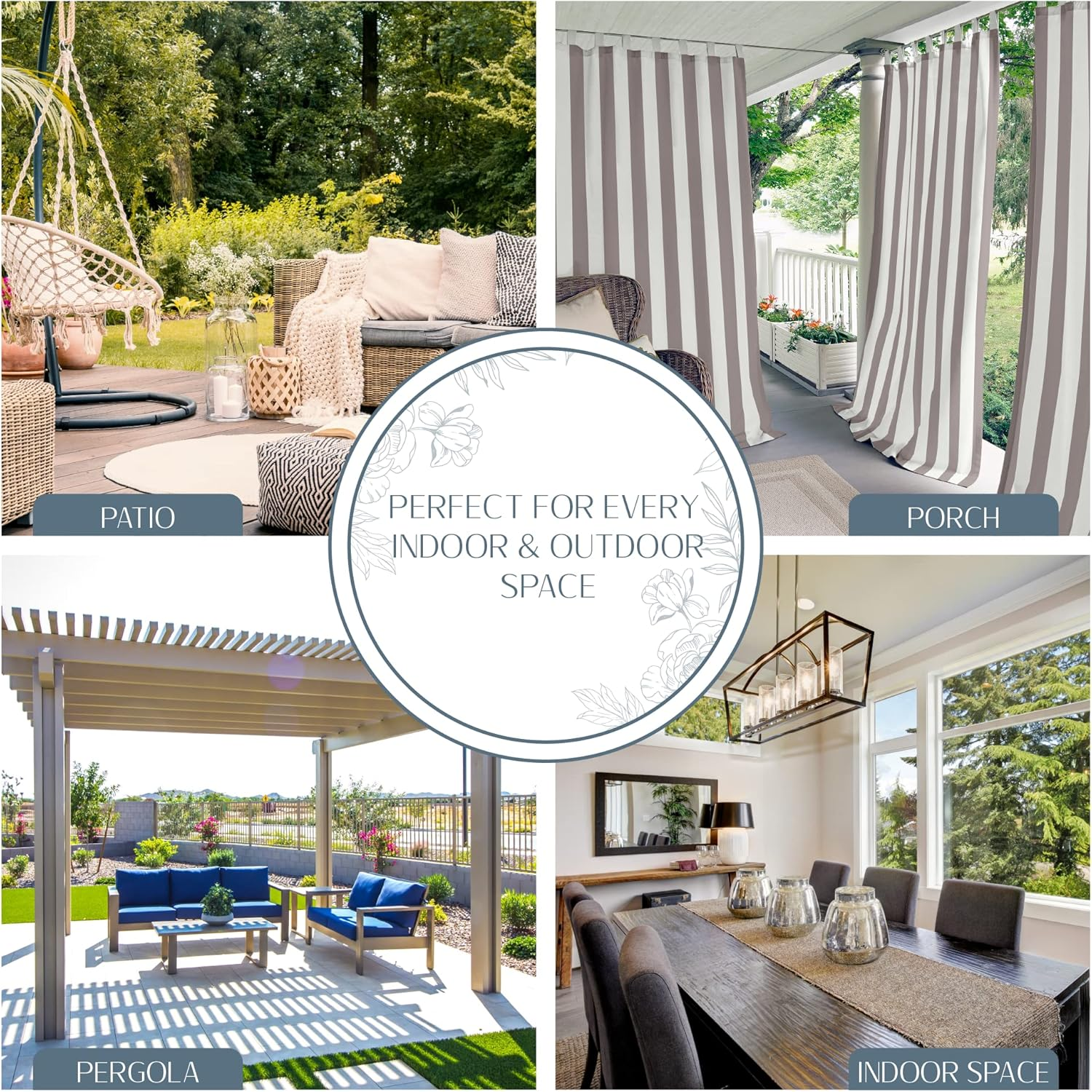 Elrene Home Fashions 026865874464 Indoor/Outdoor Tab Top Stripe Single Panel Window Curtain Drape, Gray, 50"X84" image number 6