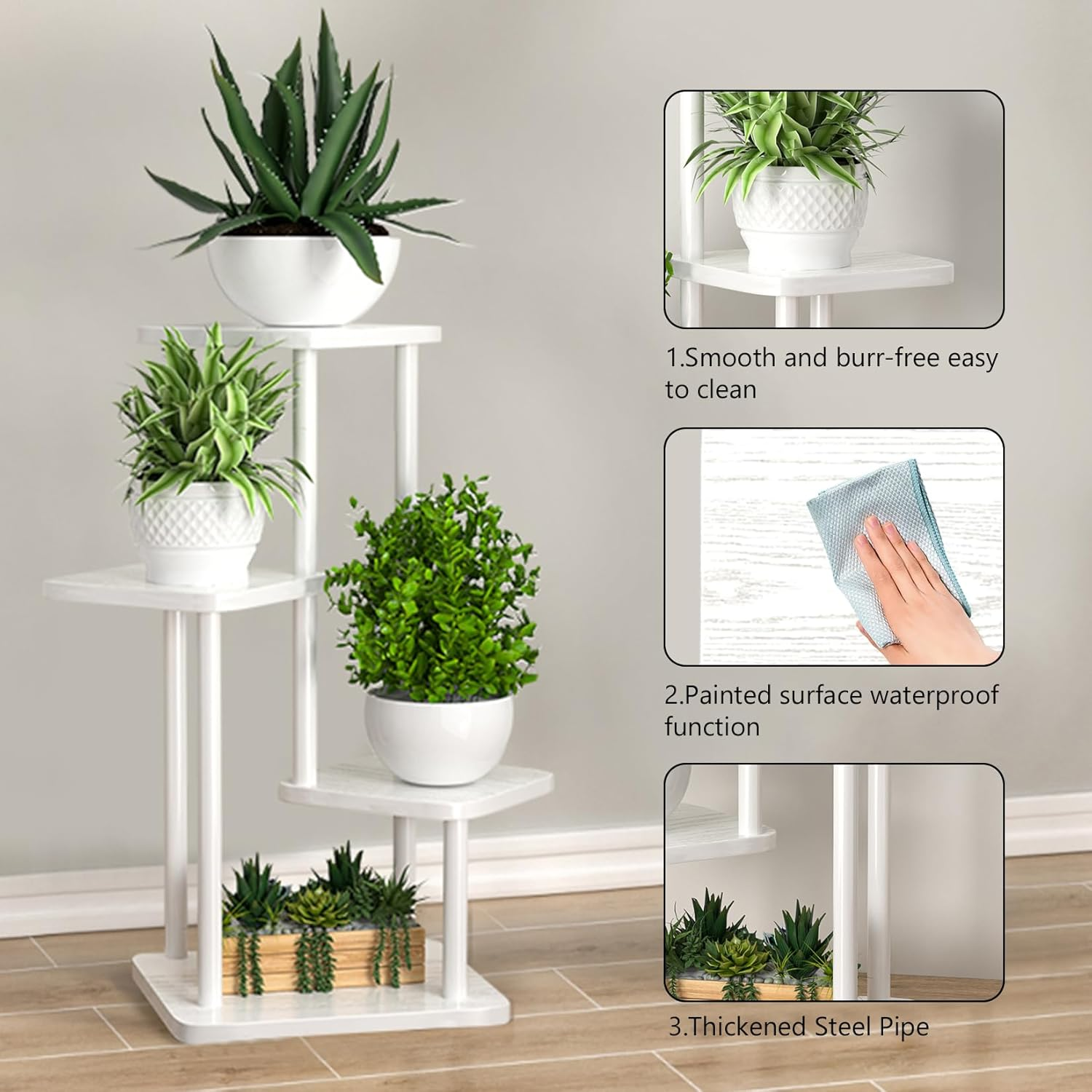 Plant Stand Indoor Plant Shelf Multiple Flower Pot Holder Shelves Rack, Planter Shelf Display Rack Storage Organizer for Garden Corner Balcony Living Room (4 Tier-White) image number 5