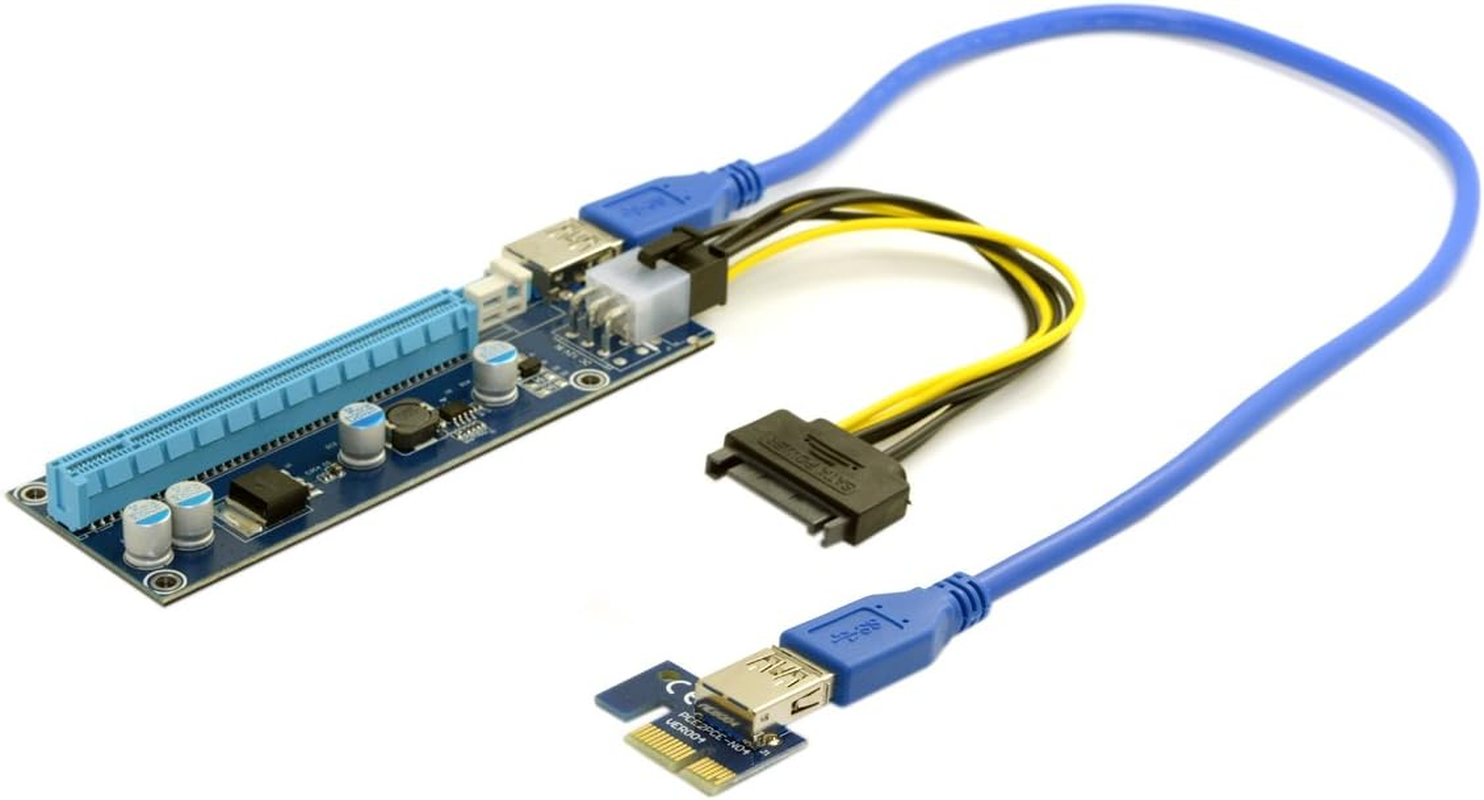 Cablecc PCI-E 1X to 16X Mining Machine Enhanced Extender Riser Adapter with USB 3.0 & SATA Power Cable image number 5