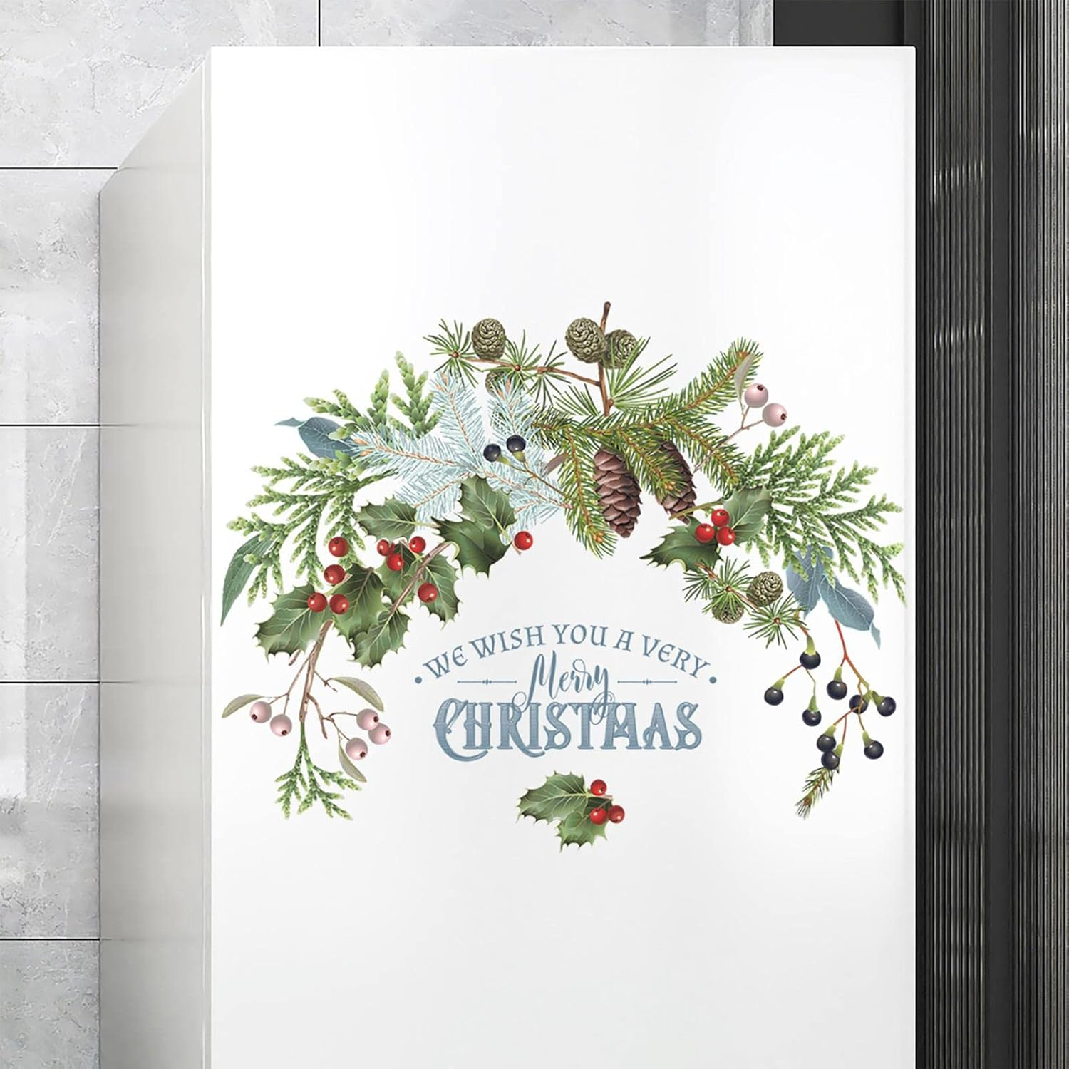 Christmas Wall Stickers, Green Plant Wall Decals, for Walls, Glass, Wood, Doors, Reusable, Glossy Finish, Natural Style, Rectangular Shape, Indoor Use, Christmas Decal image number 2