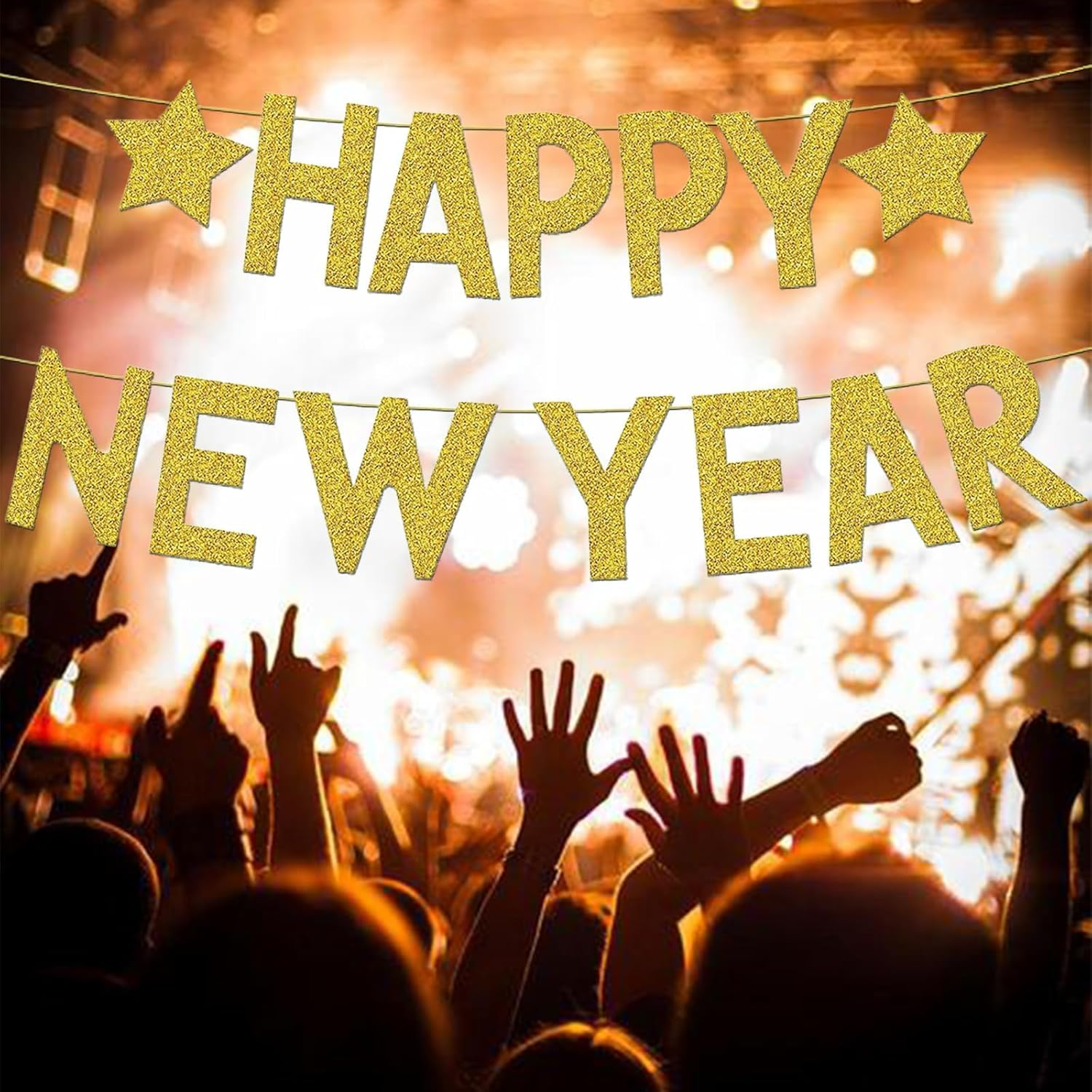 New Years Eve Decorations 2025 Bunting Banner, Glitter Gold Happy New Year Banner Hanging Decorations for New Years Eve Party Home Bar Outdoor Decorations image number 1