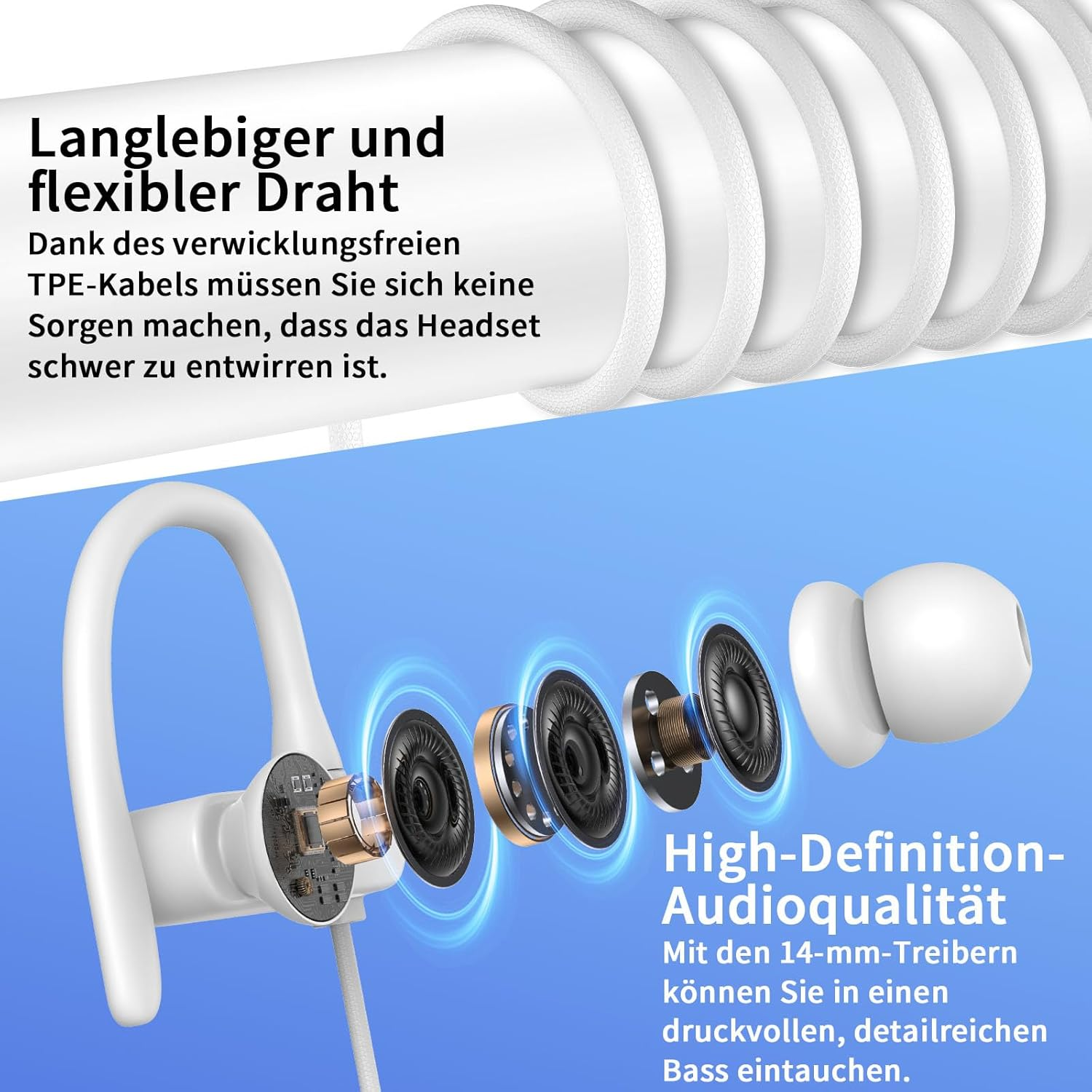 In-Ear Headphones with Cable Sport with Ear Hooks 1.8 M Microphone and Volume Control 3.5 Mm Headphones for Samsung A25 Iphone Ipad Hi-Fi Sound for MP3 MP4 Laptop Gaming Office Workout Music Travel image number 4