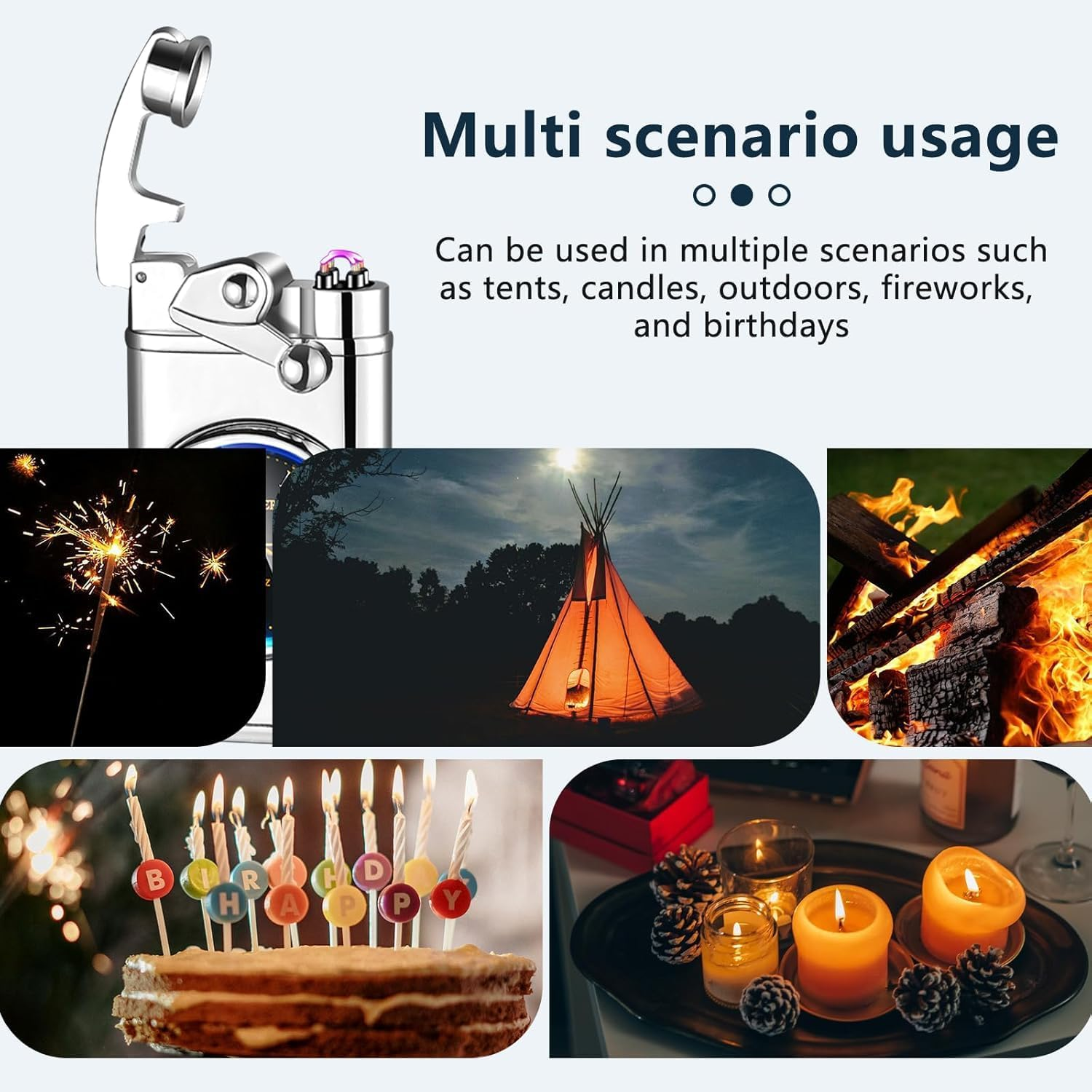 Electric Lighter Personalized Creative Lighter USB Rechargeable Lighter Flameless Lighter Windproof Dual Arc Plasma Lighters with Luminous Real Watch Dial LED (Silver) image number 2