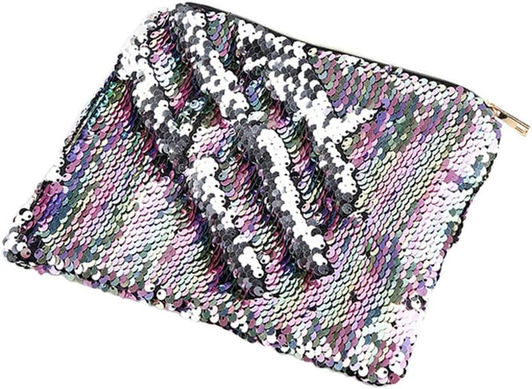 Double-Sided Glitter Pencil Case Reversible Sequin Zipper Pencil Pouch for Cosmetic Makeup Holder Large Capacity with Glitters Office Organizer Storage Makeup Bag for Students Girls (Plum Red+Silver)