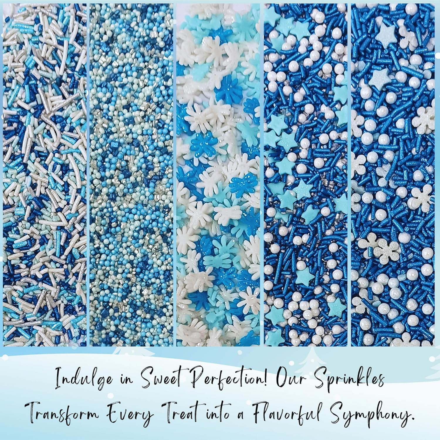Confect Christmas Sprinkles | Mix Pearl, Blue Pearls & Jimmies Sprinkles | Snowflake Sprinkles | Frozen Sprinkles | White Pearls Sprinkles | Christmas Jimmies Sprinkles &ndash; 100Gms image number 2