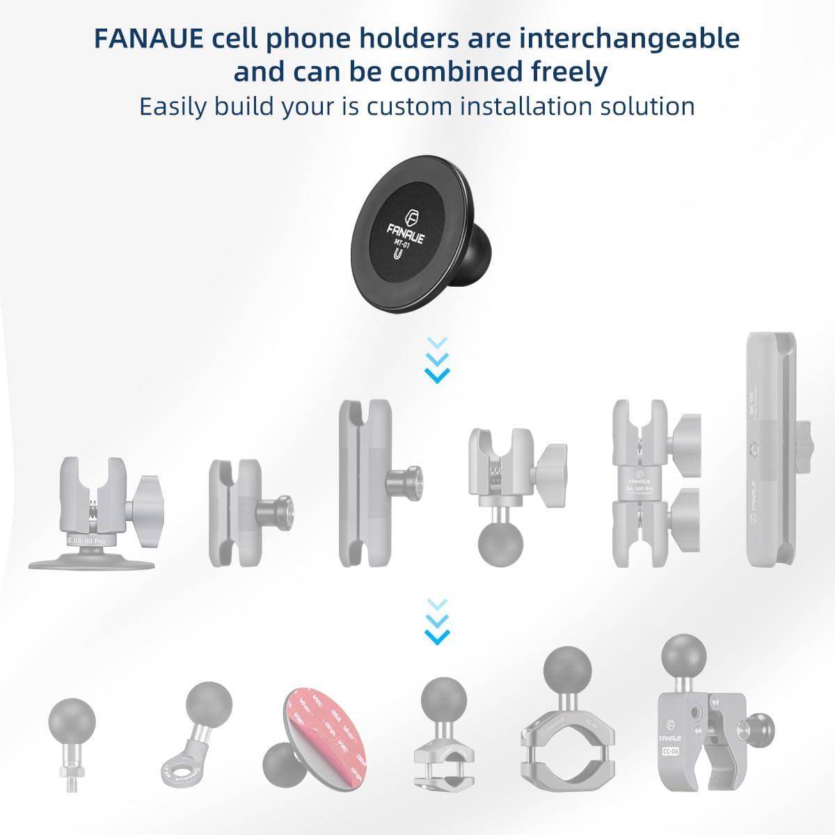 FANAUE Cell Phone Holder Base with 1" Ball Head Magnetic Car Phone Mount Stand Compatible with RAM Mount B Size 1 Inch, Can Be Mounted on Car Dashboard, Windshield, Suitable for 4.7-7.5" Smartphone image number 4