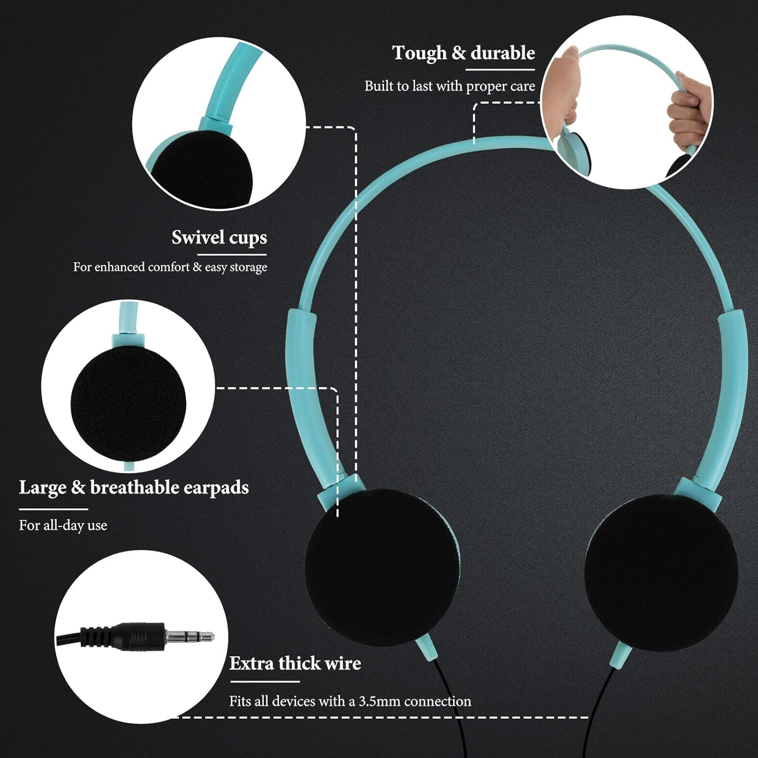 Geekria 24 Pack Wired Headphones for Classroom Adjustable On-Ear Headphones, Kids Headphones Wholesale Children On-Ear Headset for Schools, Student, Libraries, Computer Lab, Bulk Pack image number 1