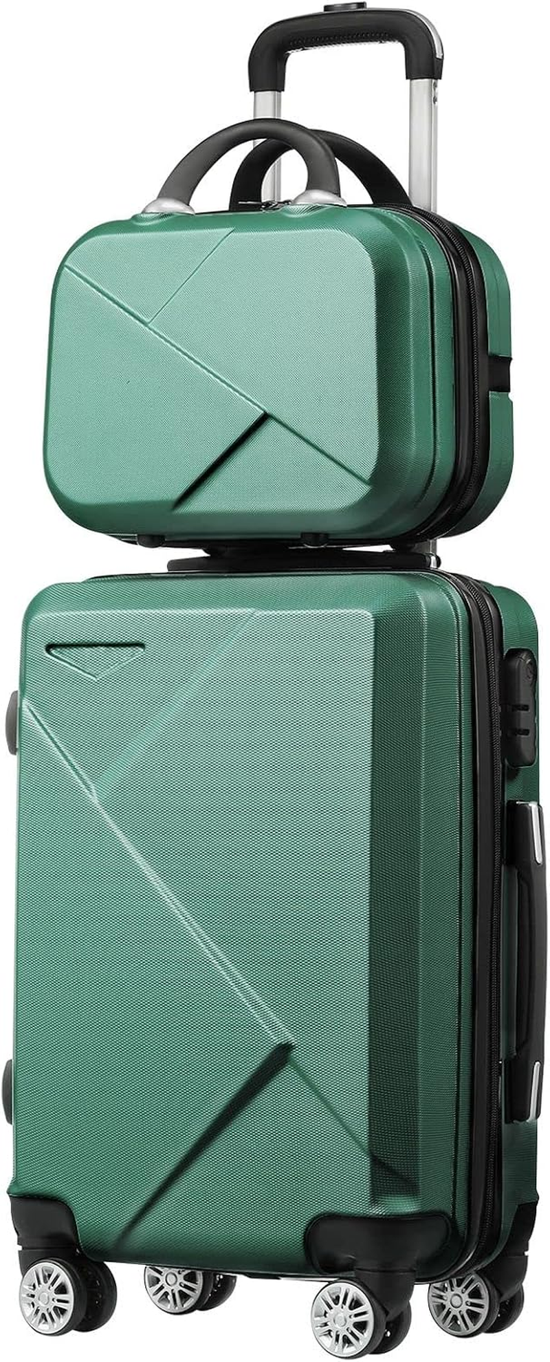 2Pcs Luggage Set Carry on Travel Suitcase with Hard Shell 20Inch Traveller Suitcases & Hand Luggage Vanity Bag Lightweight Green
