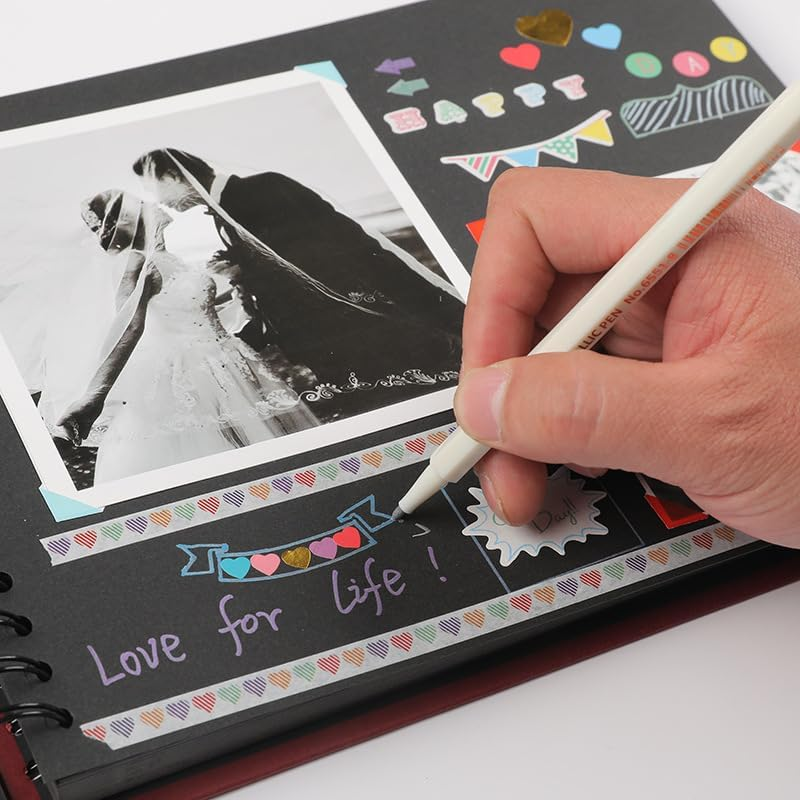 Scrapbook Photo Album DIY Set with Stickers and Colorful Pens，80 Pages (40 Sheets) Hardcover Pictures Book 11X8 Inches Handmade DIY Album Craft Paper Kits for Wedding Birthday Gift image number 4