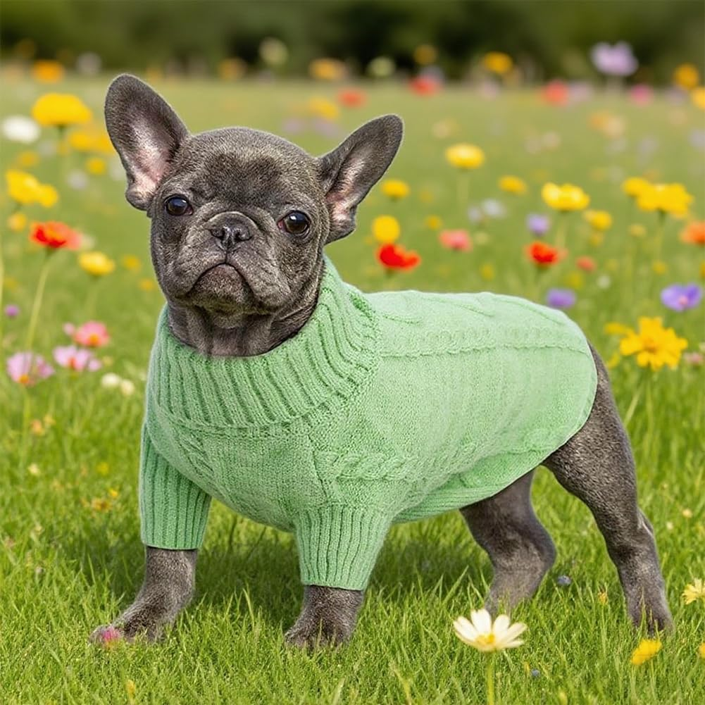 Dog Knitted Jumper,Kiwinvou Green Cold Weather Pet Warm Clothes, Dog Winter Pullover Sweater for Cat Puppy Small Medium Dog image number 4