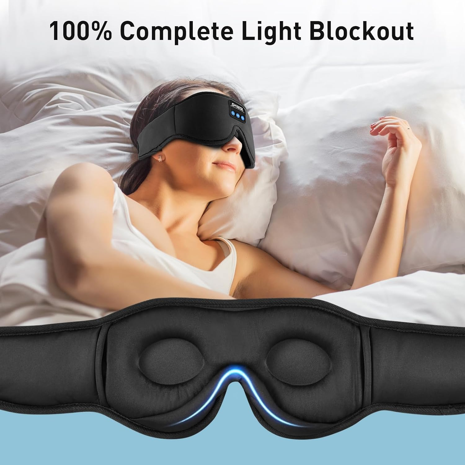 Sleep Headphones Mask, Music Eye Mask with Microphone Built-In HD Speakers, 3D Wireless Music Sleeping Headphones Sleep Eye Mask for Men Women, Zero Eye Pressure 3D Soft Eye Shade Cover for Travel (Black) - Grey image number 6