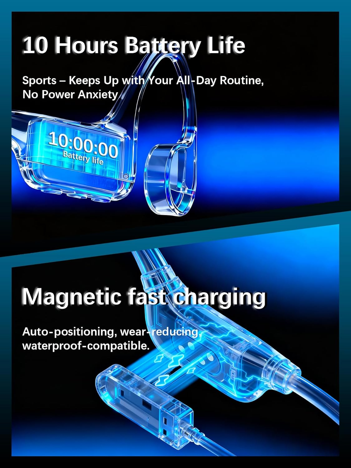 Essonio Ultra-Lightweight (26G) Bone Conduction Headphones for Swimming, IP68 Waterproof MP3 Player with 16GB Storage, Bluetooth 5.3 Open-Ear Headphones, 3D Surround Sound for Running & Sports (Black) - Black image number 6