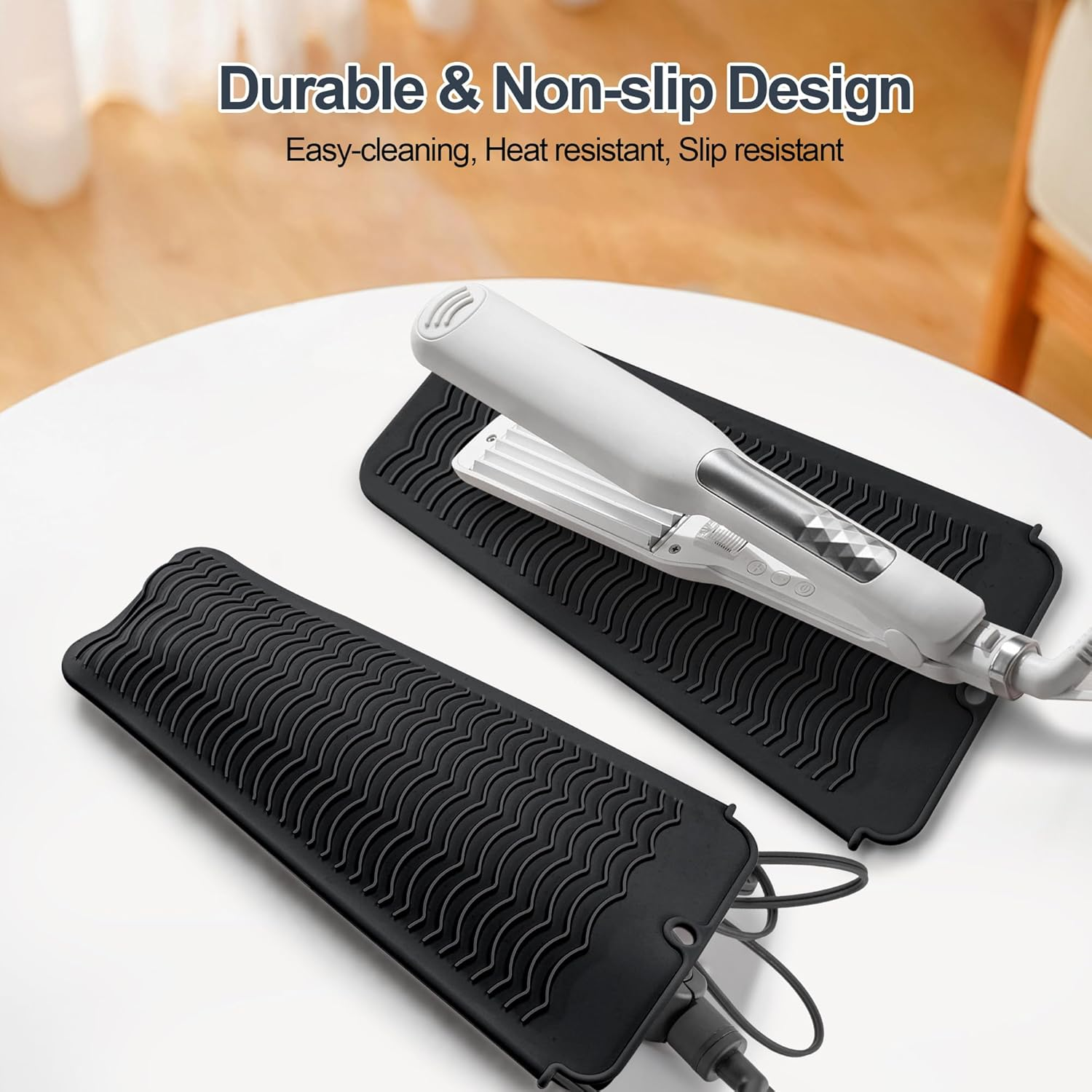 Heat Resistant Silicone Mat Pouch for Flat Iron, Curling Iron, Hot Hair Styling Tools (Black)