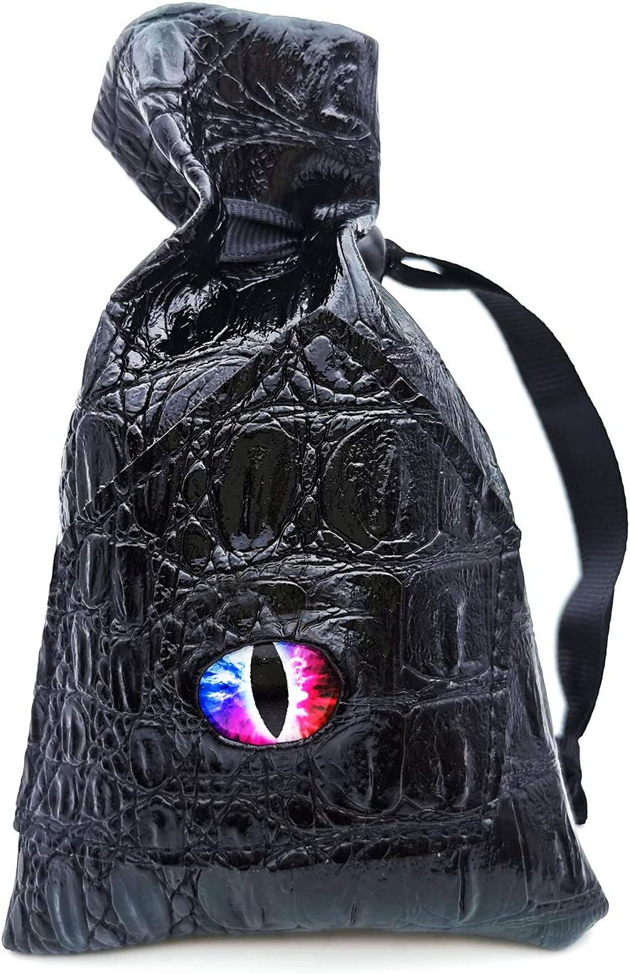 HAOMEJA DND Stuff Role Playing Dice Bag Drawstring Leather DND Dice Bag, Storage Bag Black Green Eye
