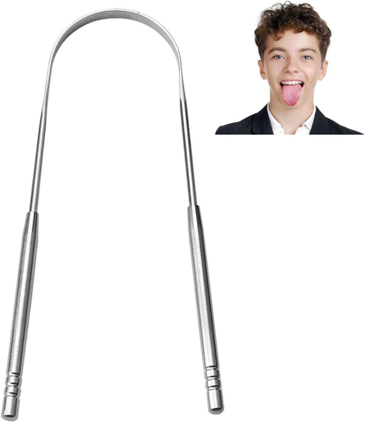 Tongue Scraper for Adults - Tongue Scraper Cleaner Health - Tongue Brush Reusable Portable Stainless Steel Tongue Scrapers, Reduce Bad Breath Maintains Oral - Silver U-Shaped Tongue Scraper image number 6