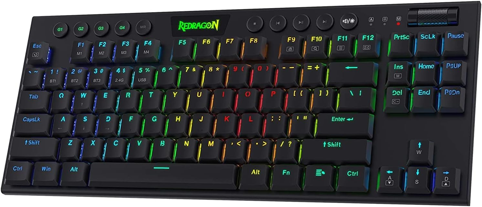 Redragon K621 Horus TKL Wireless RGB Mechanical Keyboard, 5.0 BT/2.4 Ghz/Wired Three Modes 80% Ultra-Thin Low Profile Bluetooth Keyboard W/Dedicated Media Control & Linear Red Switches, Black image number 3