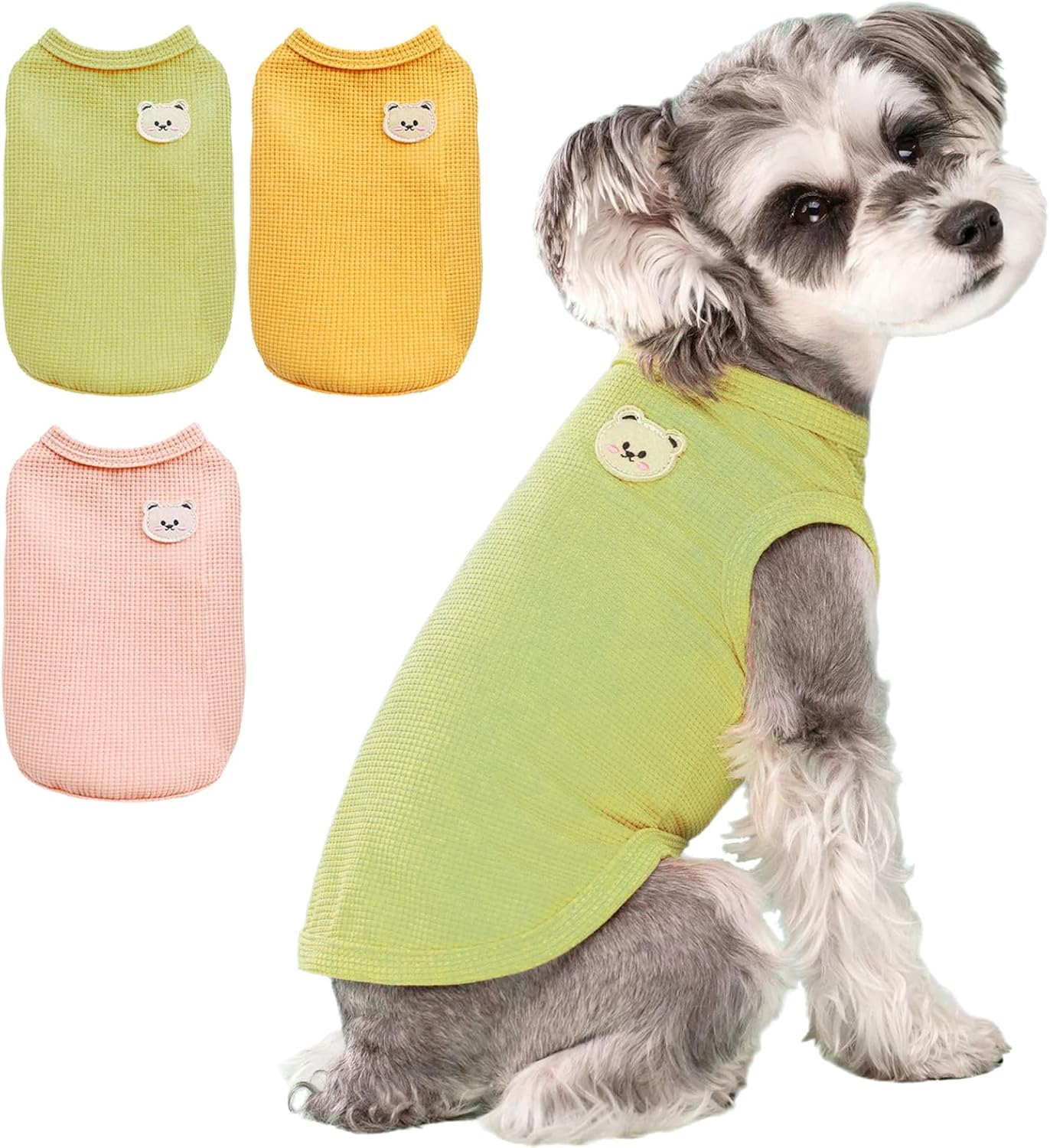 3-Pack Dog Knitted Jumper T-Shirt, Summer Breathable Cotton Shirts, Dog Soft Tank Top, Sleeveless Vest Dog Tee Shirt for Mini Dog, Small Dog and Cat Clothing, Bear XL image number 3