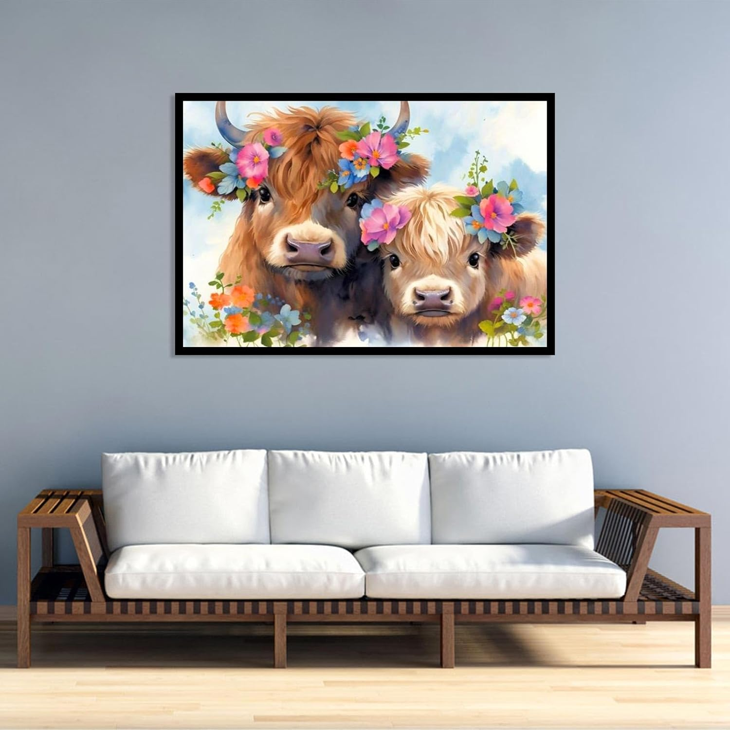 FQOVKYN 5D Cow Diamond Painting Kits for Adults - DIY Full round Drill Diamond Art Kits for Beginners, Highland Cow Paint with Diamonds Pictures Gem Art Painting Kits Adult Crafts Kits 12X16In image number 3