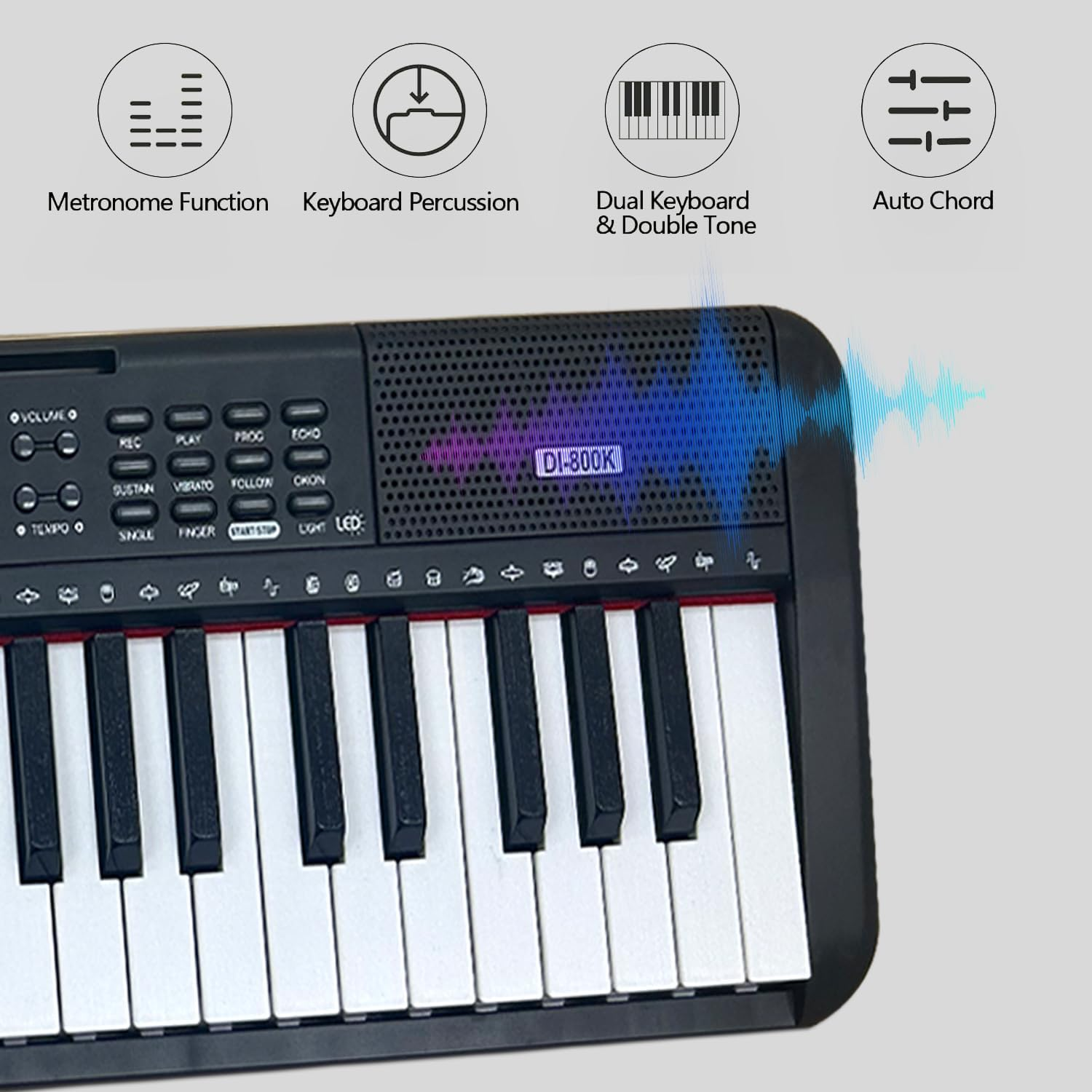 Diodonica 61-Key Light-Up Keyboard Piano for Kids & Beginners with Stand, Stool & Microphone &ndash; Portable Electric Piano with 60 Demo Songs, 200 Rhyhms,200 Tones, Key Stickers (Black) - Black image number 2