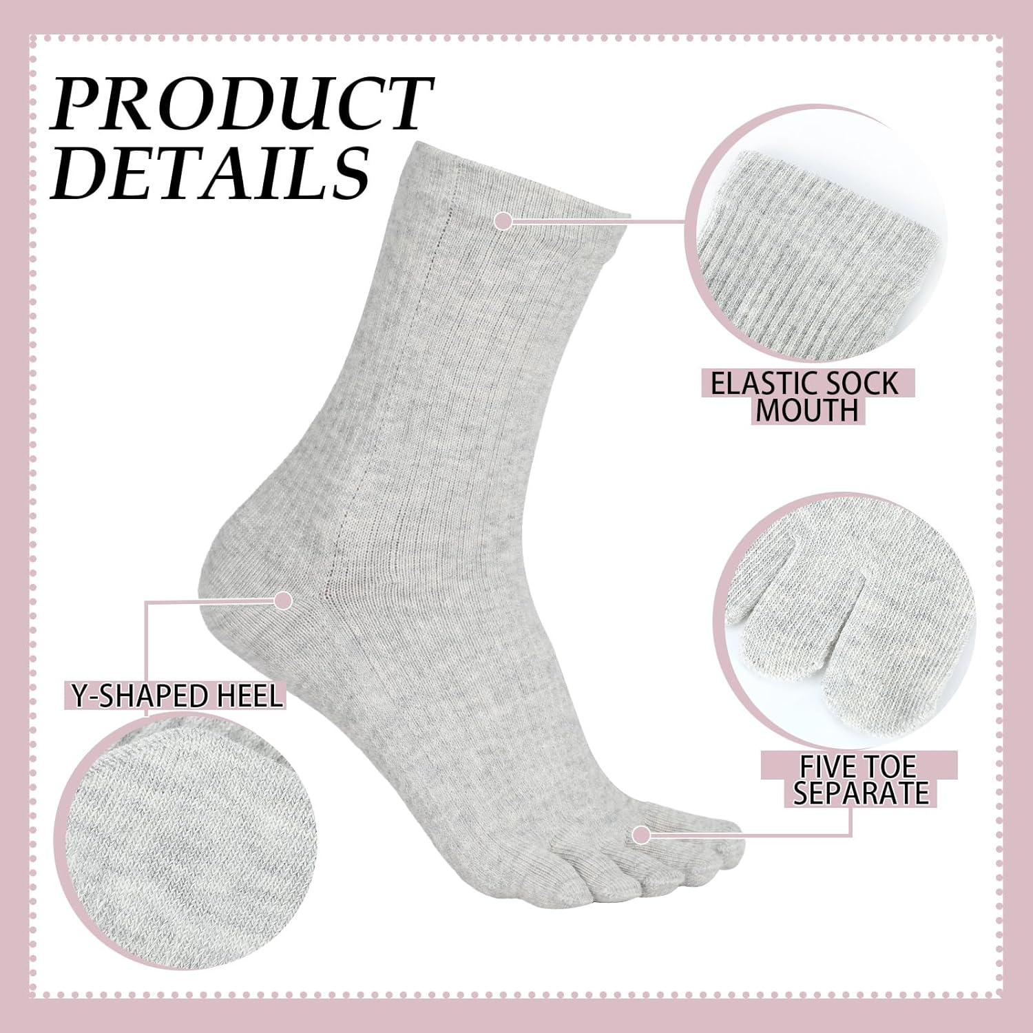 4 Pair Women Five Toe Socks Cotton Toe Socks Athletic Running Long Split Toe Women'S Cotton Socks image number 2