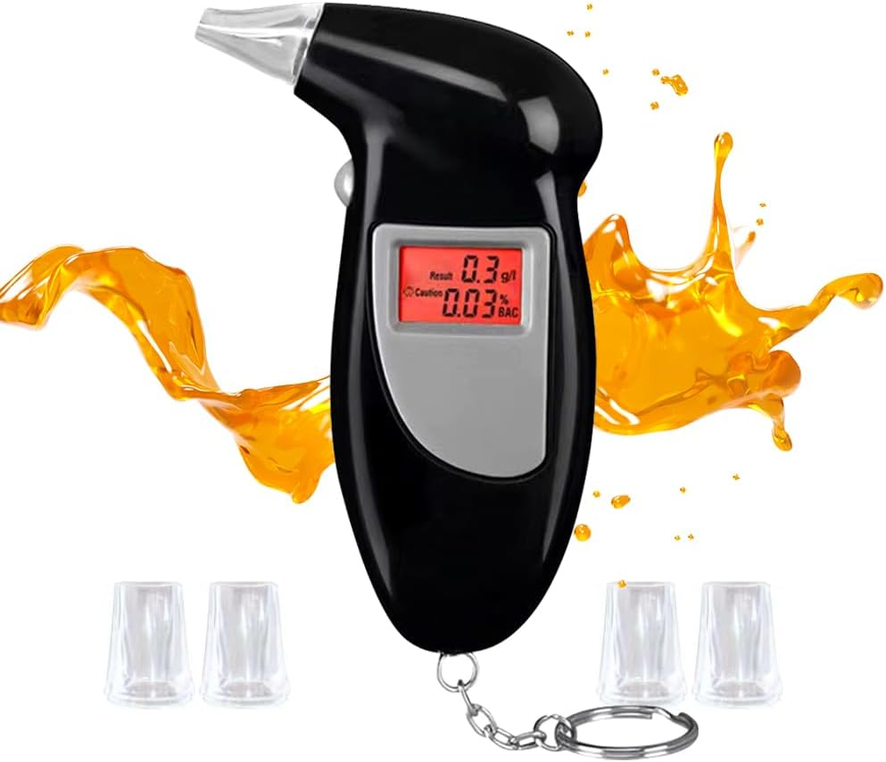 Chamgeco Alcohol Checker Breath Alcohol Tester, Portable Alcohol Breathalyzer Tester with Keychain, Professional-Grade Accuracy Digital Alcohol Detector Breath Checker Analyzer with 5 Mouthpieces