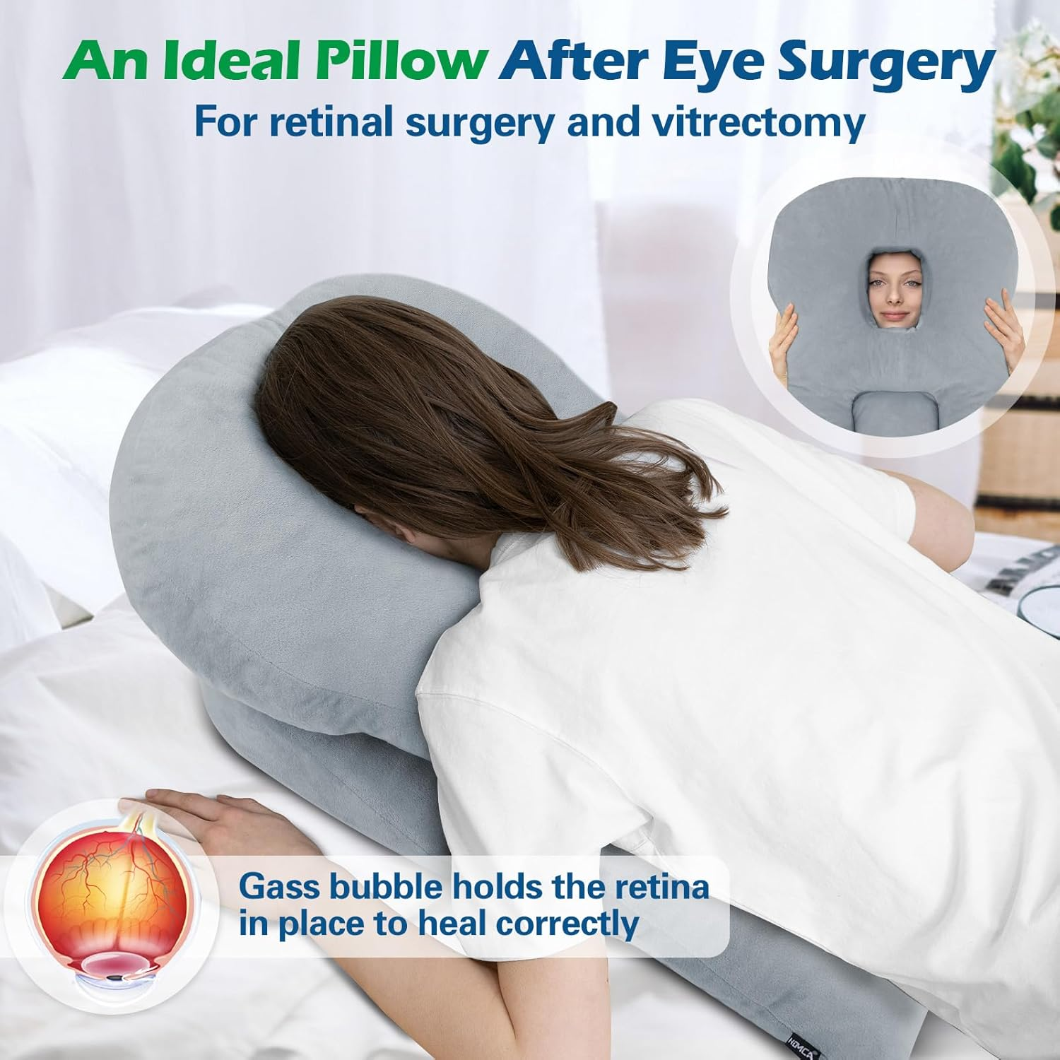 HOMCA Face down Pillow for Eye Surgery &ndash; Stomach Sleeping Pillow with Soft Support, Home Massage Pillow with Shredded Memory Foam for Bbl/Retinal Surgery, Not for Adults with Larger Body Frames image number 1