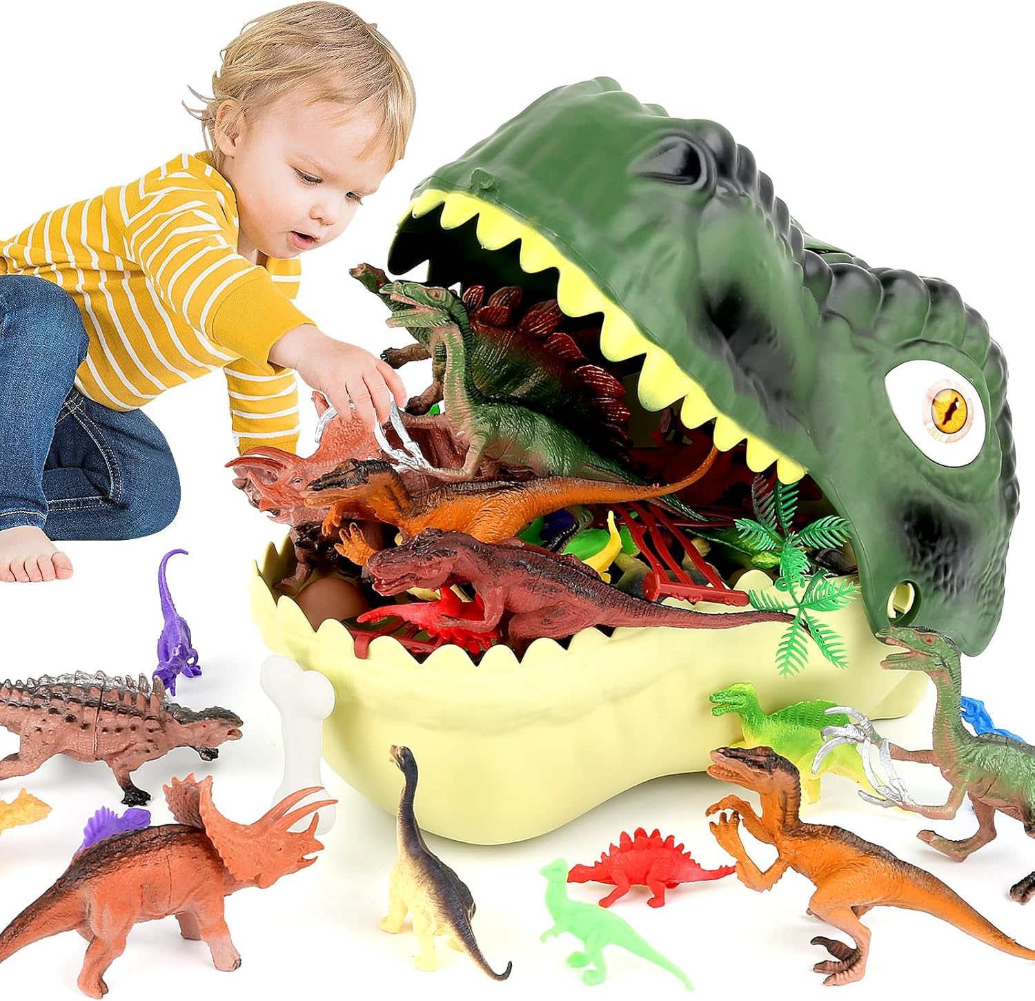 Dinosaur Toys for Kids,45Pcs Realistic Dinosaur Figure Playset with Eggs Trees Fence and a Dino Storage Box to Create a Dino World,Educational Figures, Dinosaur Toys for Toddler Age 3 4 5 6 7 Year Old image number 3