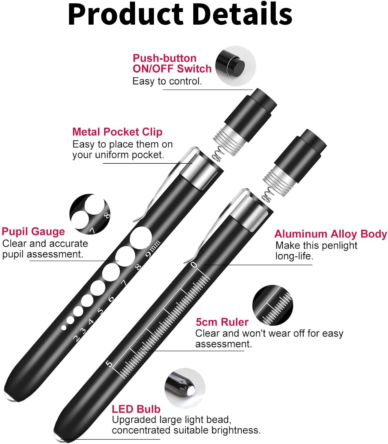 Rhoyee Medical Pen Light with Pupil Gauge & Ruler &ndash; LED Diagnostic Pen Torch with Pocket Clip &ndash; Reusable Nursing Flashlight for Doctors, Nurses, Students, Clinical Exams & First Aid image number 1