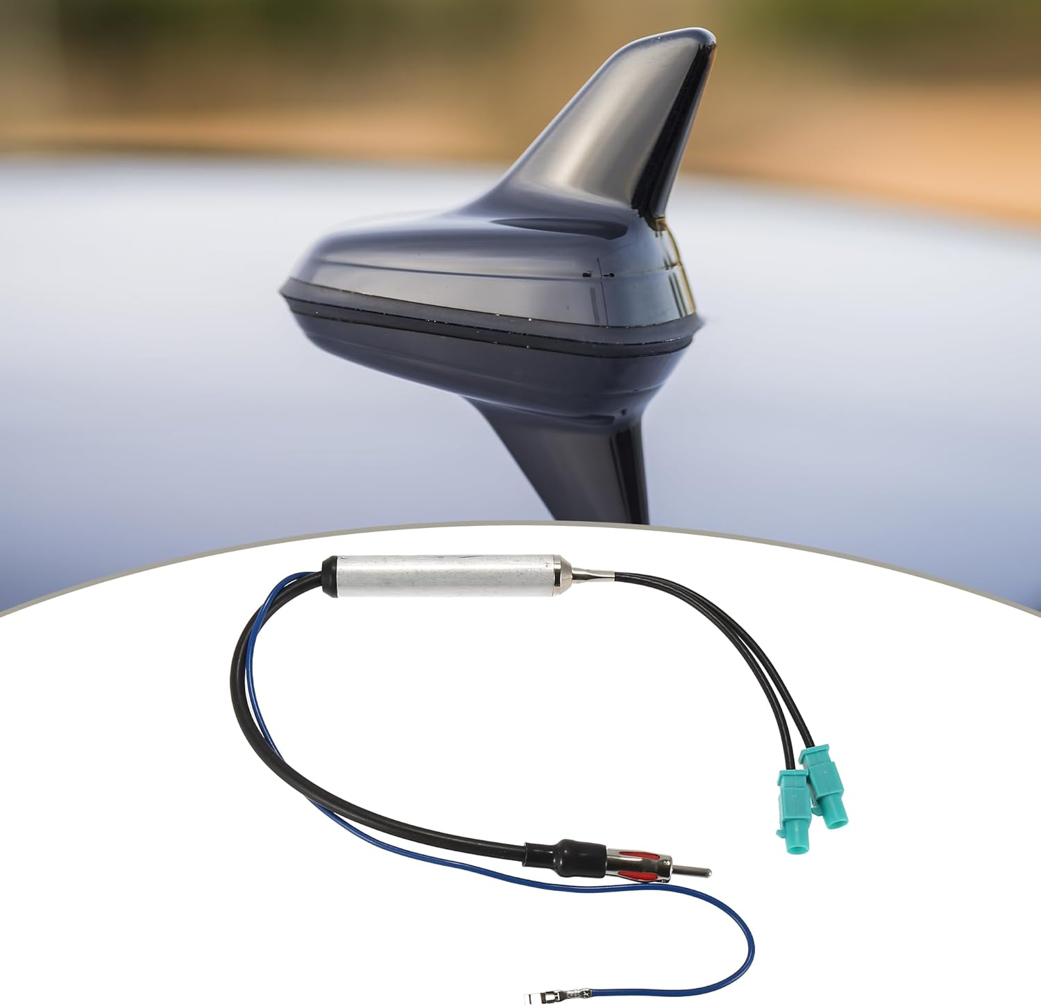 X AUTOHAUX Car Truck Radio Auto Antenna Dual Aerial Adapter Connector Cable with Amplifier FM AM Stereo Audio GPS Navigation for Audi for Volkswagen for VW image number 3