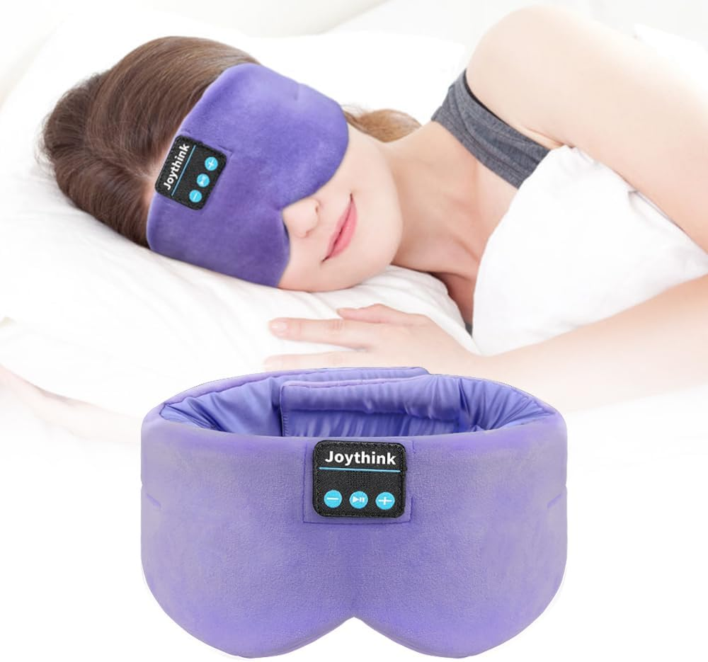 Joythink Sleep Headphones Bluetooth Sleep Mask Silk Headband Earphones Bluetooth Eye Mask for Sleeping on Side Blackout Soft Sleep Earphones Music Kids Children Eye Cover Purple - Black image number 3